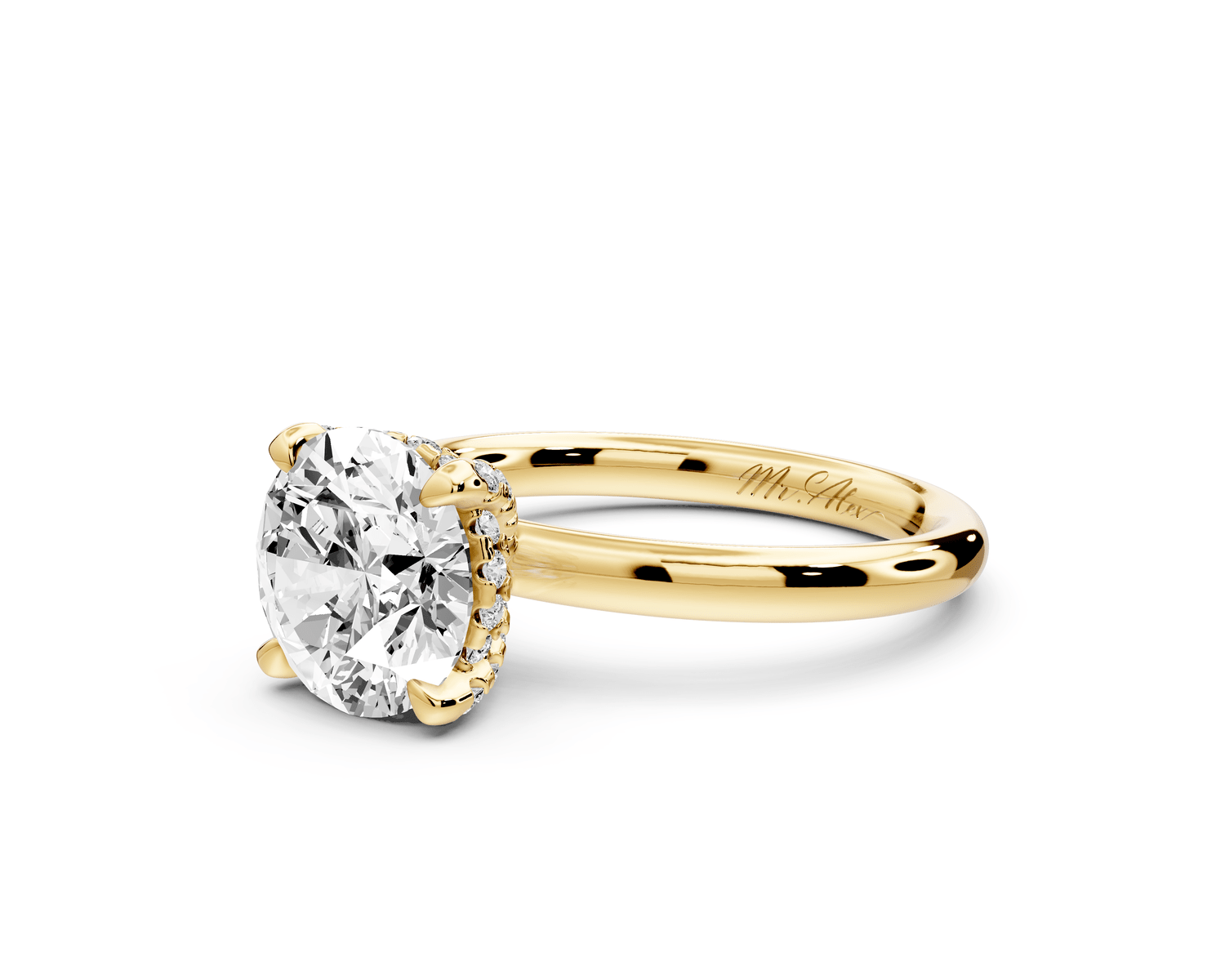 Shira - 2ct 14k yellow gold round diamond with hidden halo and diamond crown talon prong solitaire engagment ring - Mr. Alex Jewelry