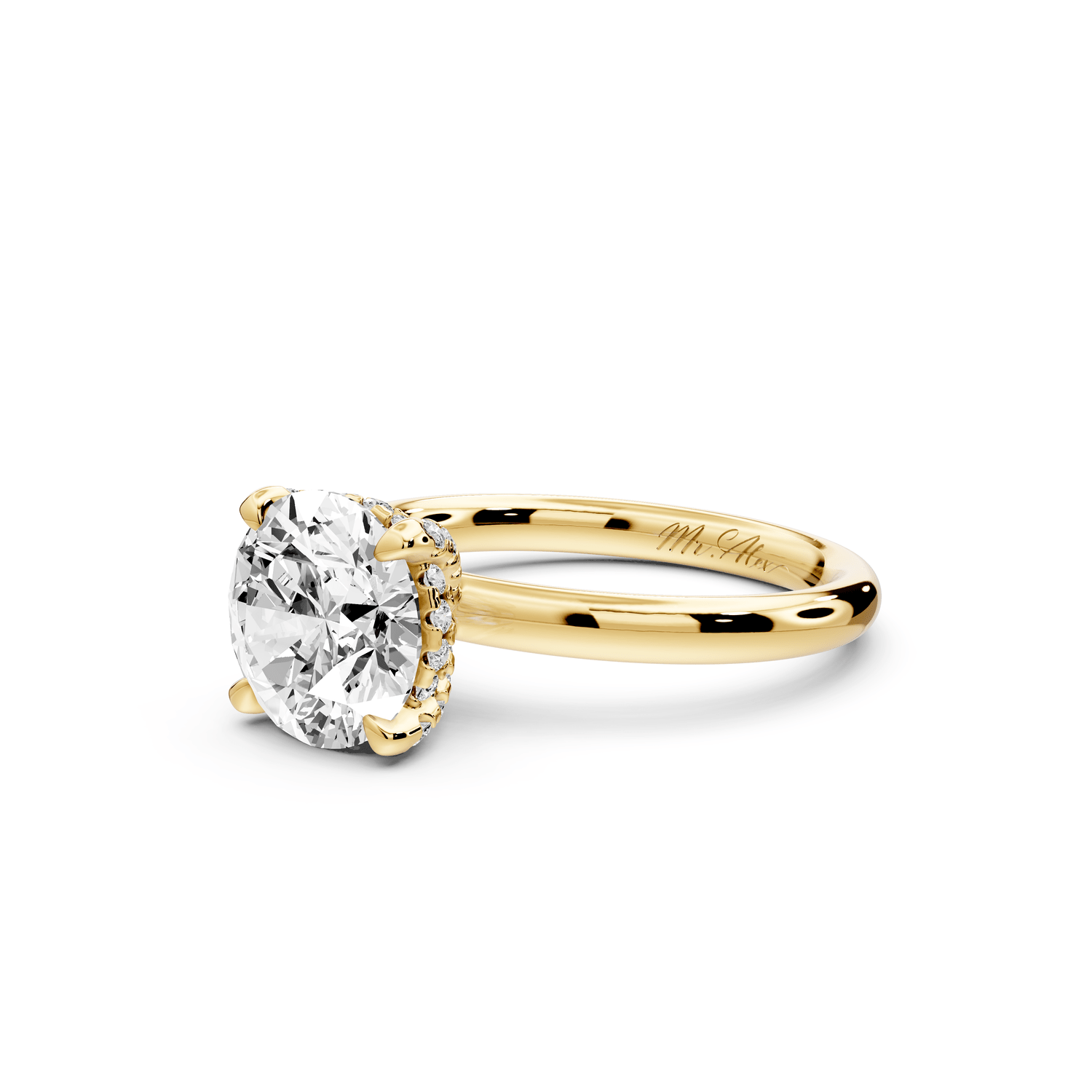Shira - 2ct 14k yellow gold round diamond with hidden halo and diamond crown talon prong solitaire engagment ring - Mr. Alex Jewelry
