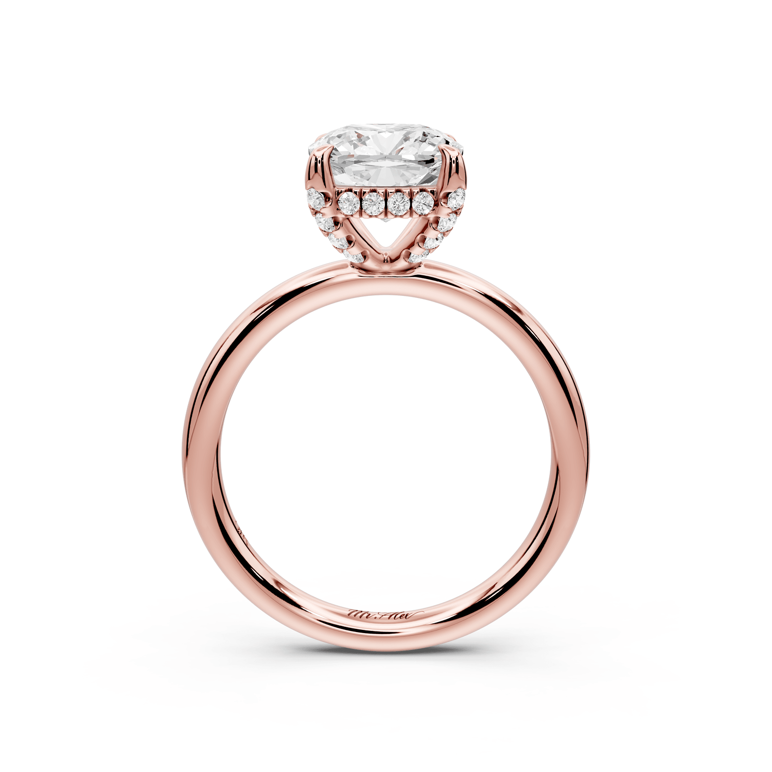 Shira - 2ct 18k rose gold cushion diamond with hidden halo and diamond crown talon prong solitaire engagement ring - Mr. Alex Jewelry