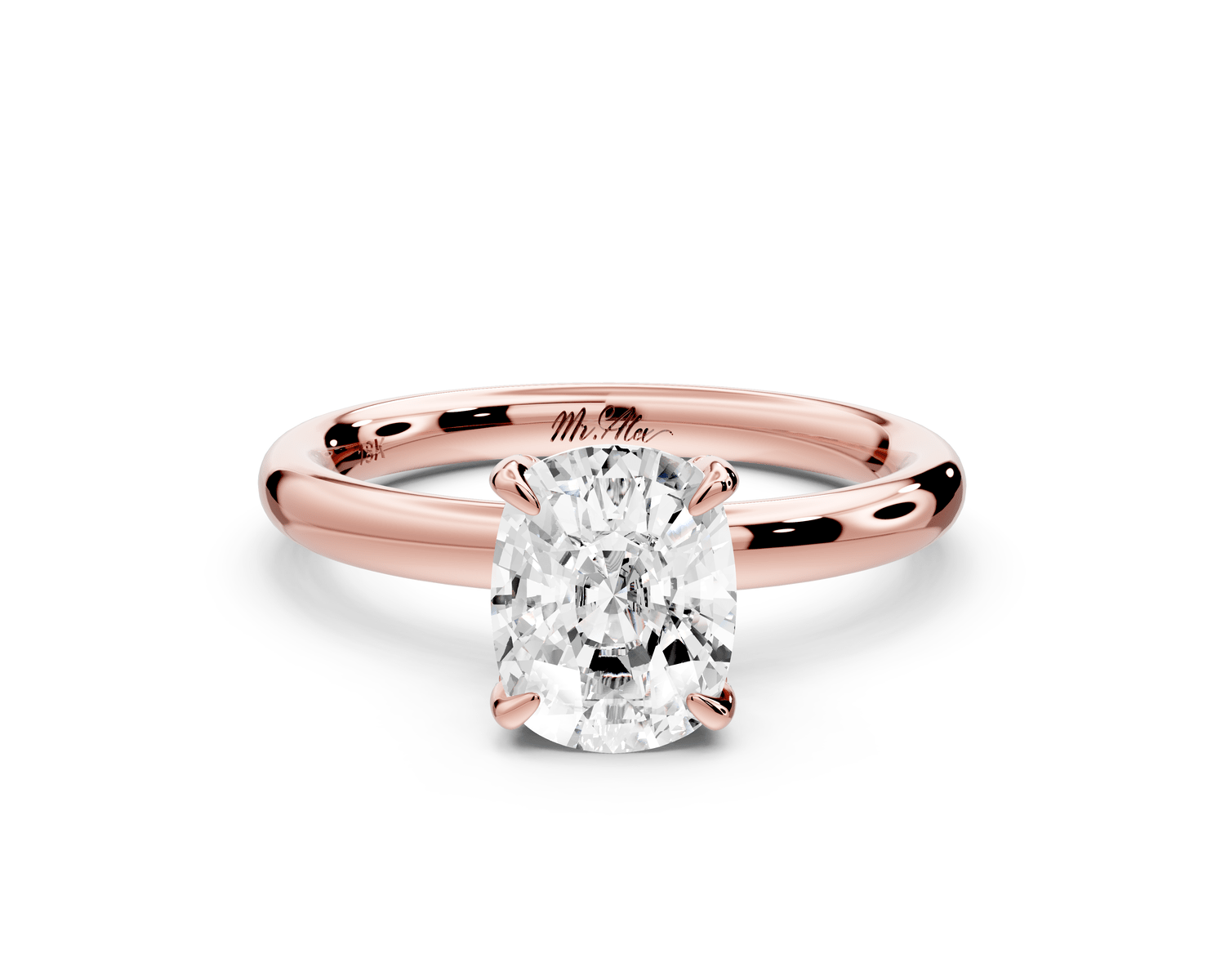 Shira - 2ct 18k rose gold ecushion diamond with hidden halo and diamond crown talon prong solitaire engagement ring - Mr. Alex Jewelry