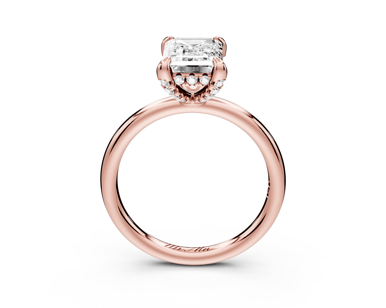 Shira - 2ct 18k rose gold emerald diamond with hidden halo and diamond crown talon prong solitaire engagment ring - Mr. Alex Jewelry