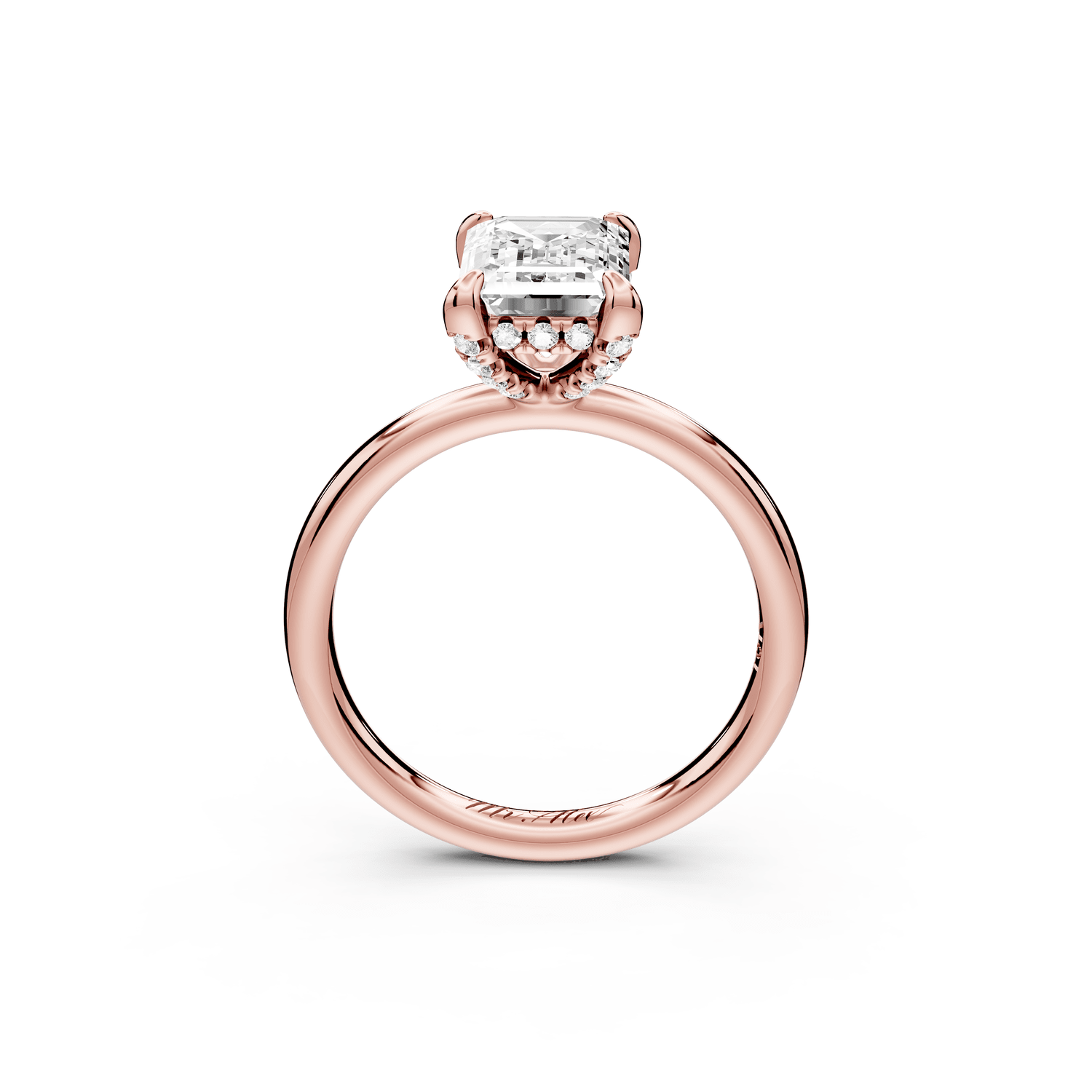 Shira - 2ct 18k rose gold emerald diamond with hidden halo and diamond crown talon prong solitaire engagment ring - Mr. Alex Jewelry