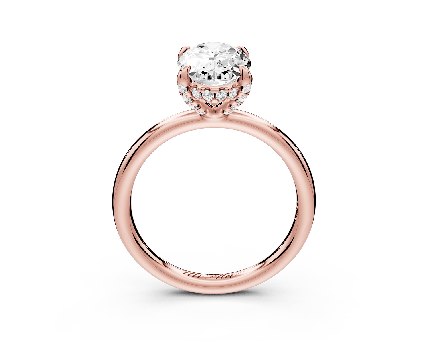 Shira - 2ct 18k rose gold oval diamond with hidden halo and diamond crown talon prong solitaire engagment ring - Mr. Alex Jewelry