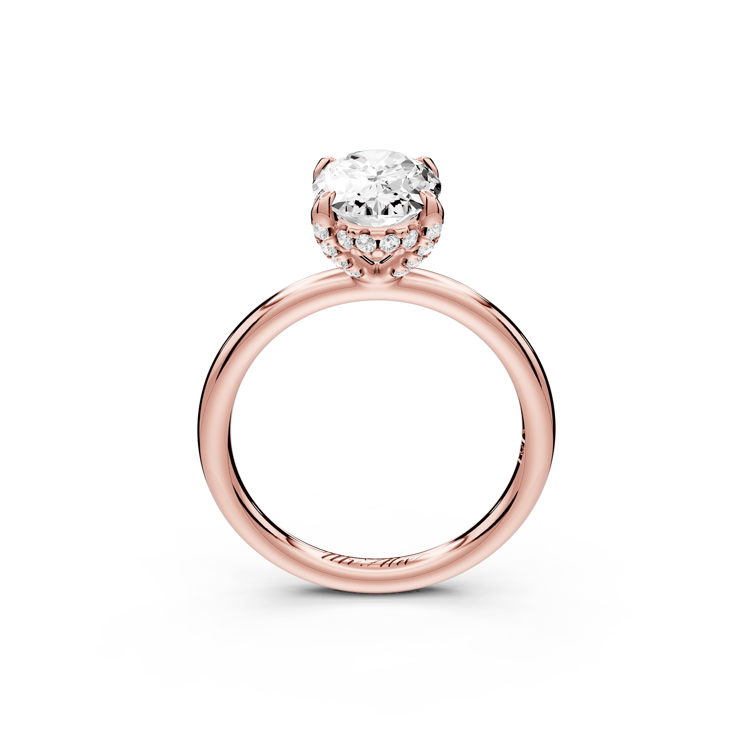 Shira - 2ct 18k rose gold oval diamond with hidden halo and diamond crown talon prong solitaire engagment ring - Mr. Alex Jewelry