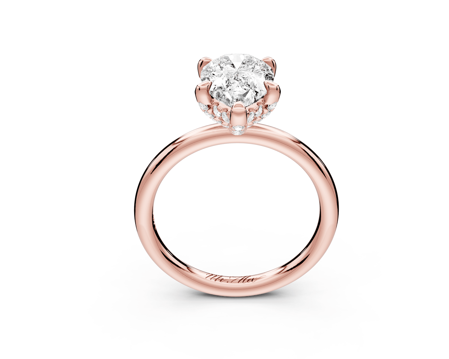 Shira - 2ct 18k rose gold pear diamond with hidden halo and diamond crown talon prong solitaire engagment ring - Mr. Alex Jewelry