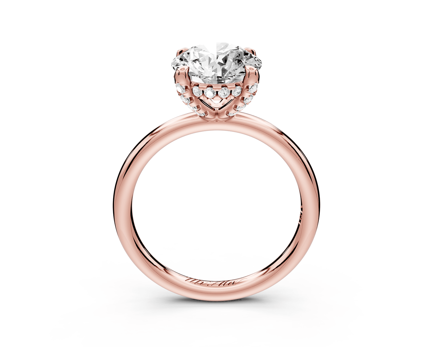 Shira - 2ct 18k rose gold round diamond with hidden halo and diamond crown talon prong solitaire engagment ring - Mr. Alex Jewelry