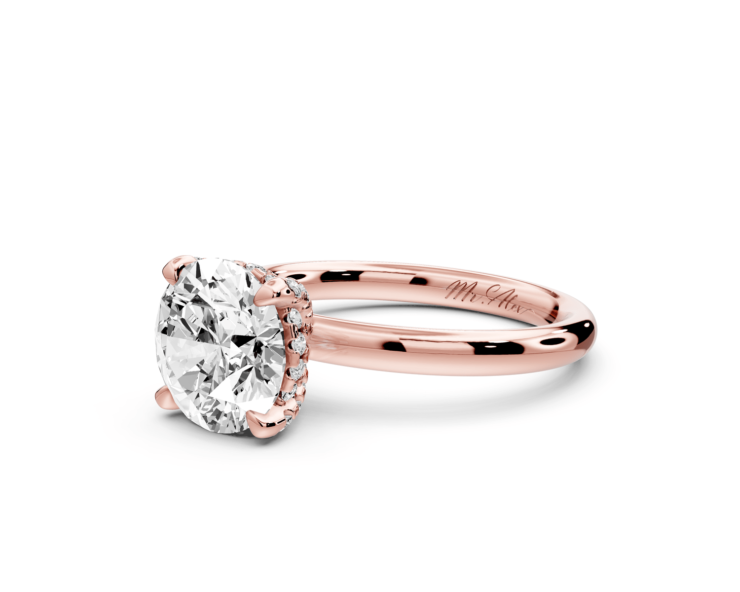 Shira - 2ct 18k rose gold round diamond with hidden halo and diamond crown talon prong solitaire engagment ring - Mr. Alex Jewelry