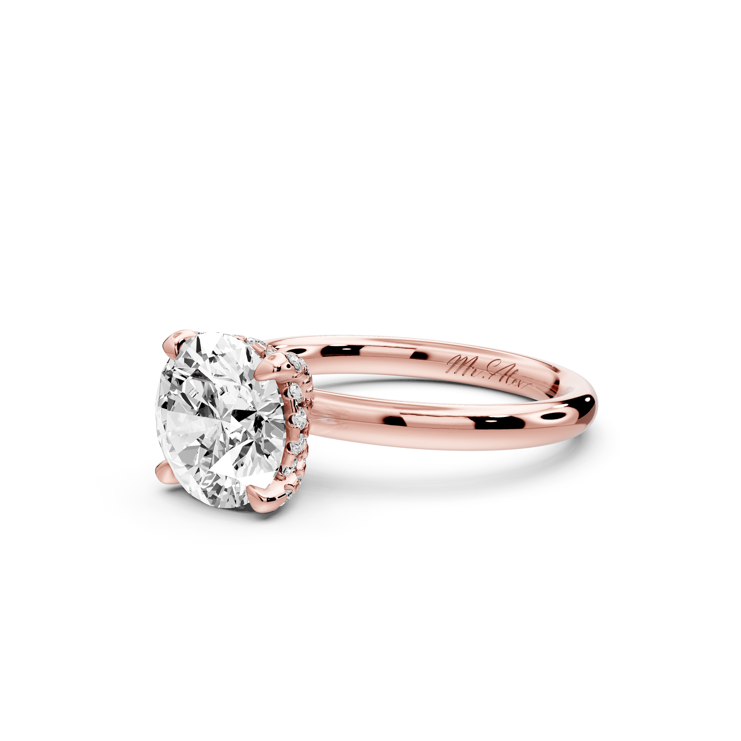 Shira - 2ct 18k rose gold round diamond with hidden halo and diamond crown talon prong solitaire engagment ring - Mr. Alex Jewelry