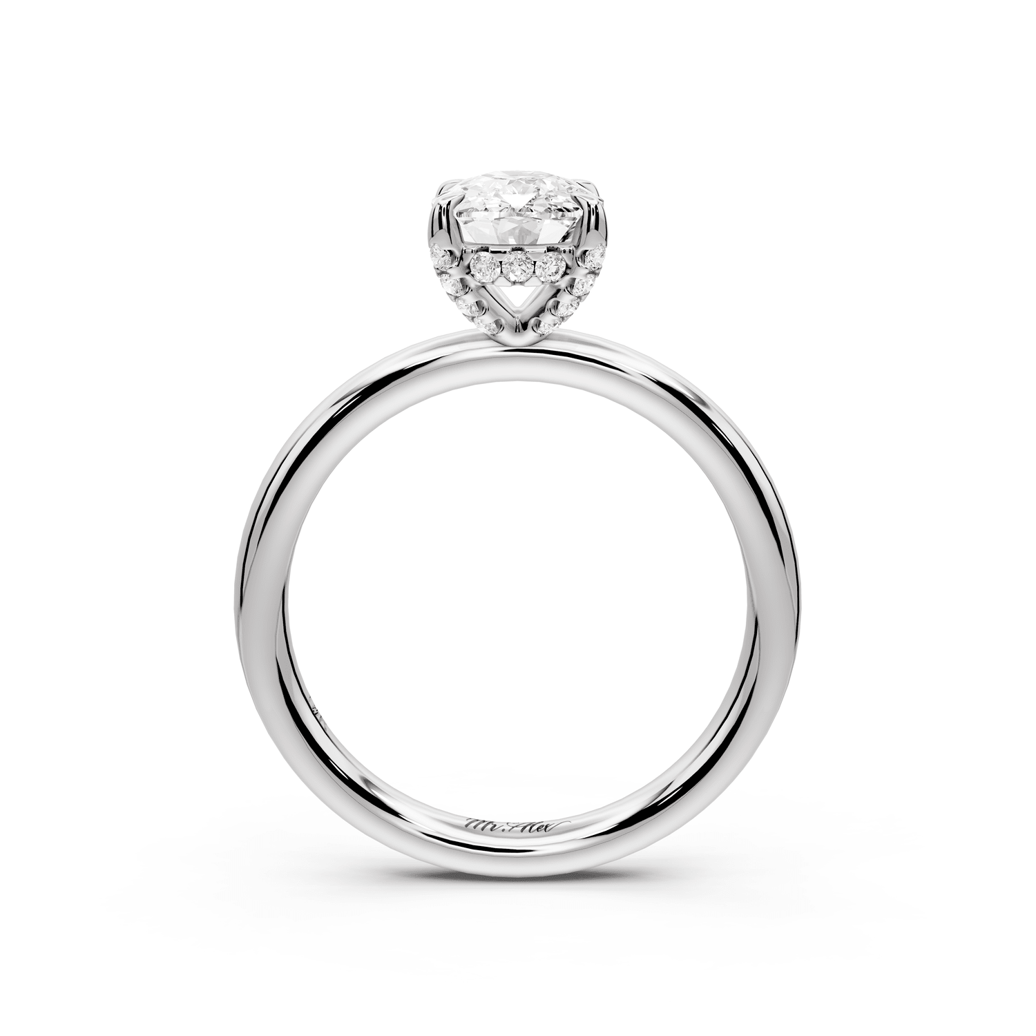 Shira - 2ct 18k white gold ecushion diamond with hidden halo and diamond crown talon prong solitaire engagement ring - Mr. Alex Jewelry