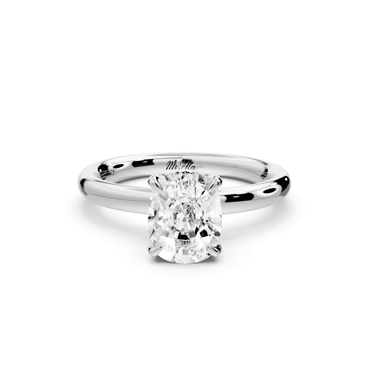 Shira - 2ct 18k white gold ecushion diamond with hidden halo and diamond crown talon prong solitaire engagement ring - Mr. Alex Jewelry