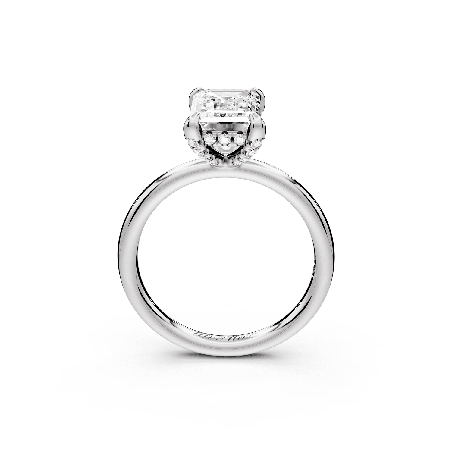 Shira - 2ct 18k white gold emerald diamond with hidden halo and diamond crown talon prong solitaire engagment ring - Mr. Alex Jewelry