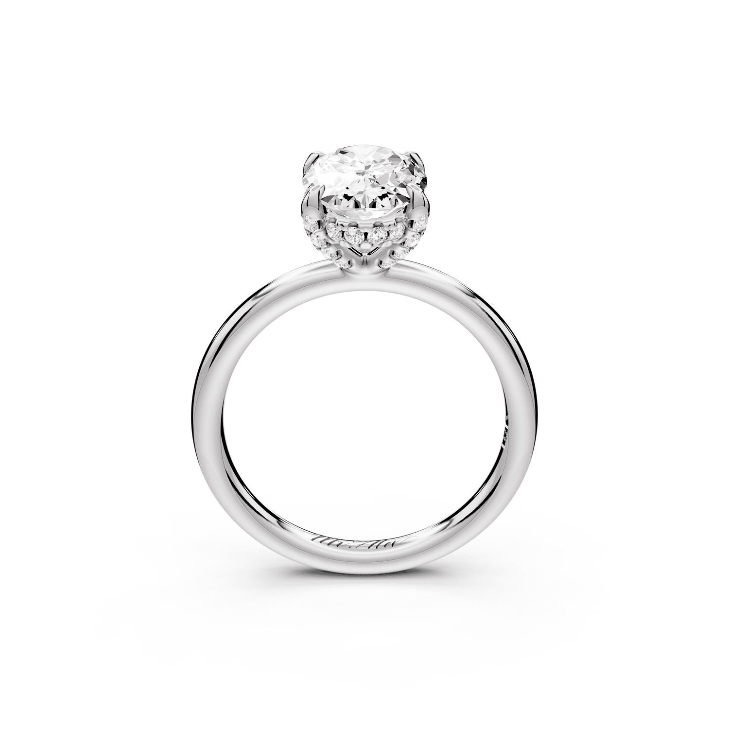 Shira - 2ct 18k white gold oval diamond with hidden halo and diamond crown talon prong solitaire engagment ring - Mr. Alex Jewelry