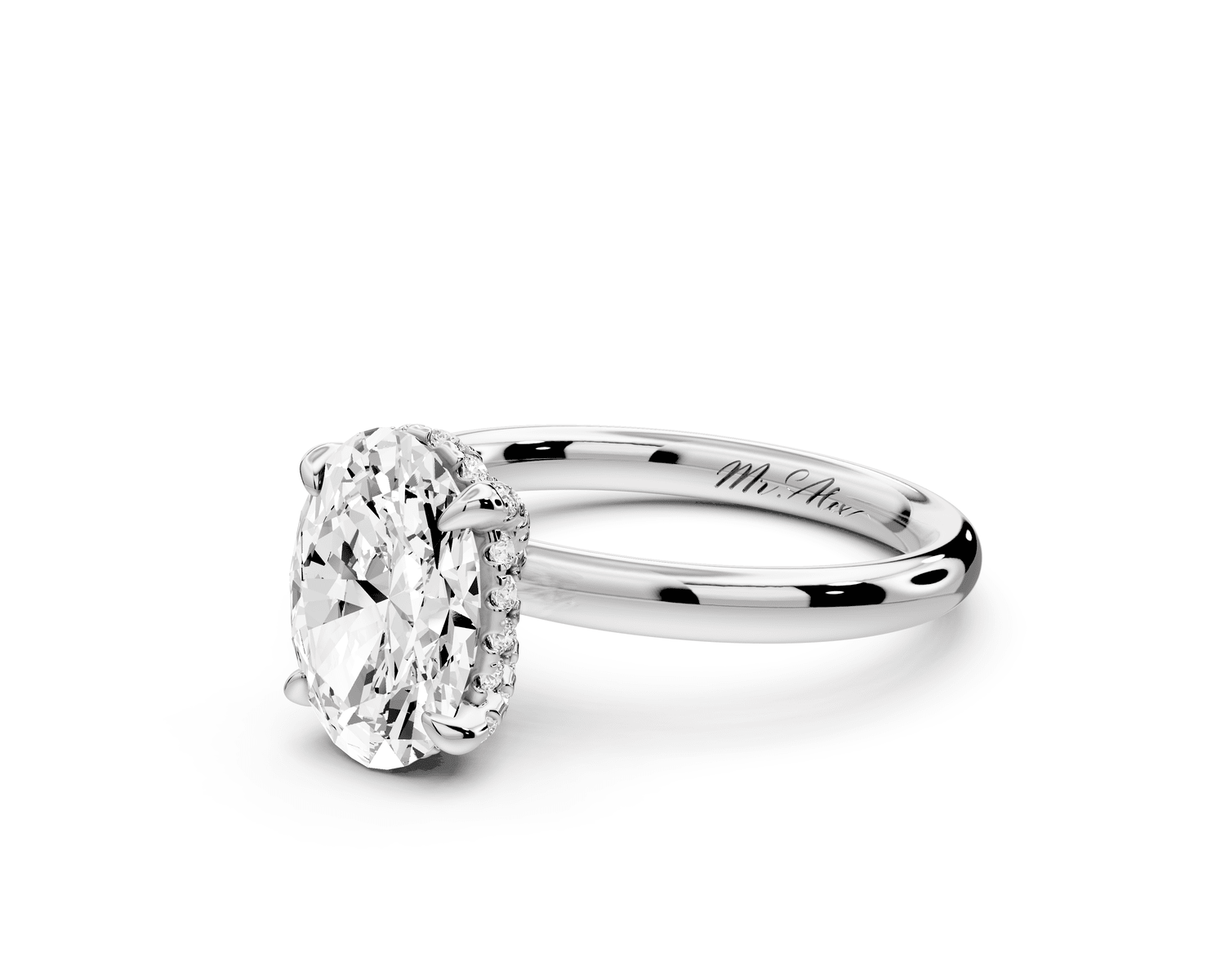 Shira - 2ct 18k white gold oval diamond with hidden halo and diamond crown talon prong solitaire engagment ring - Mr. Alex Jewelry