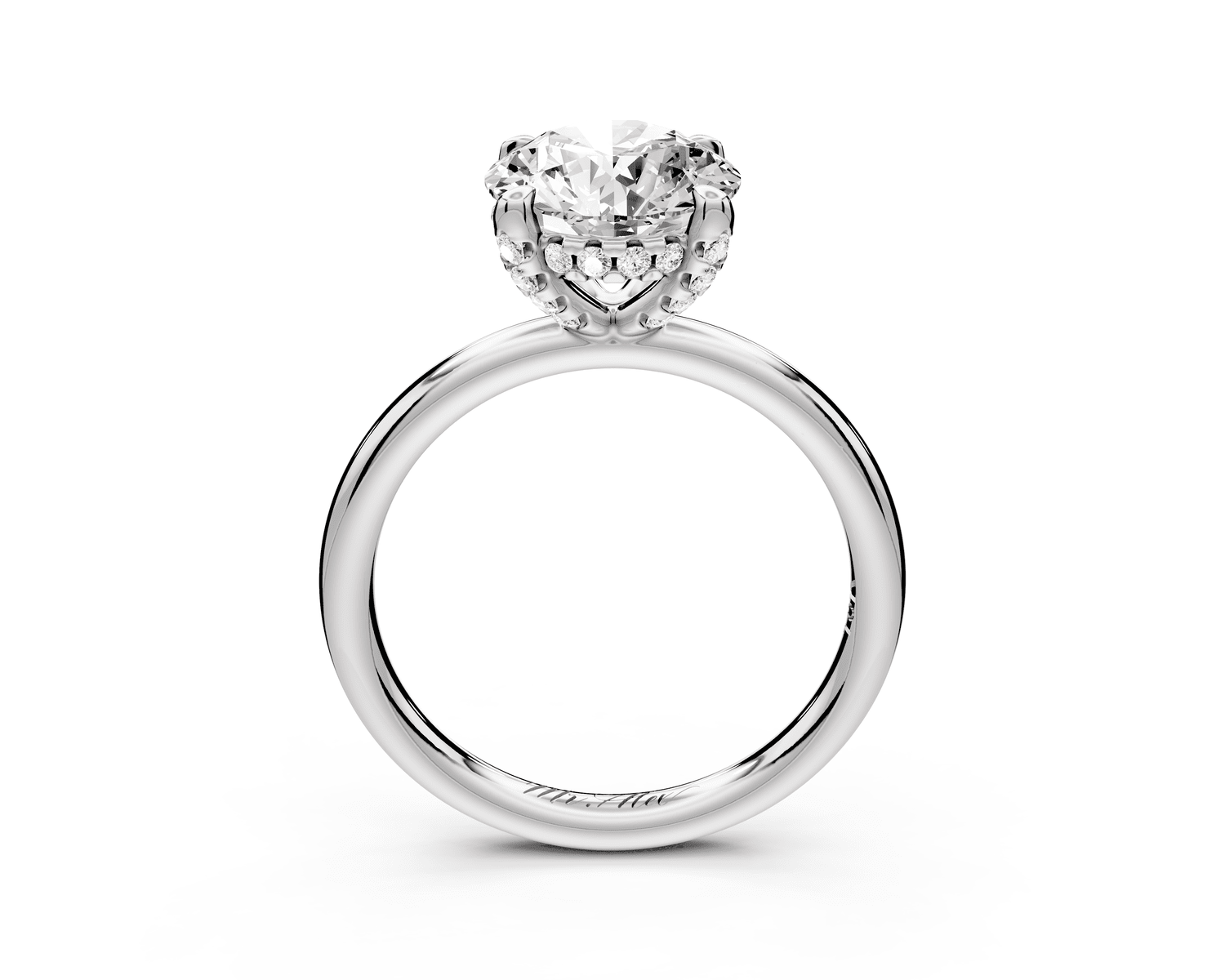 Shira - 2ct 18k white gold round diamond with hidden halo and diamond crown talon prong solitaire engagment ring - Mr. Alex Jewelry