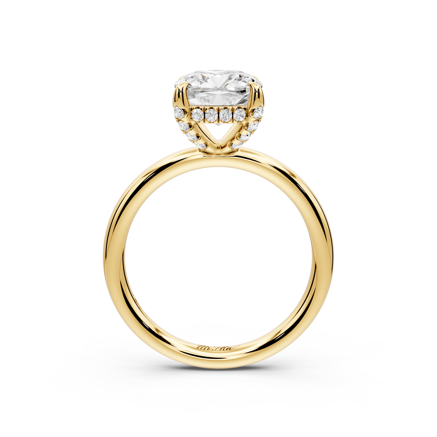 Shira - 2ct 18k yellow gold cushion diamond with hidden halo and diamond crown talon prong solitaire engagement ring - Mr. Alex Jewelry