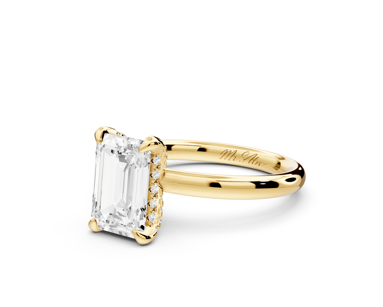 Shira - 2ct 18k yellow gold emerald diamond with hidden halo and diamond crown talon prong solitaire engagment ring - Mr. Alex Jewelry