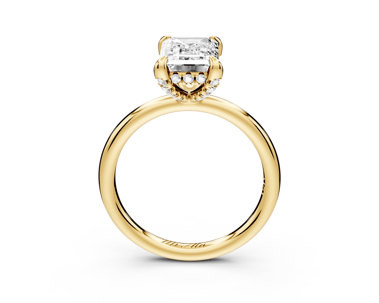Shira - 2ct 18k yellow gold emerald diamond with hidden halo and diamond crown talon prong solitaire engagment ring - Mr. Alex Jewelry