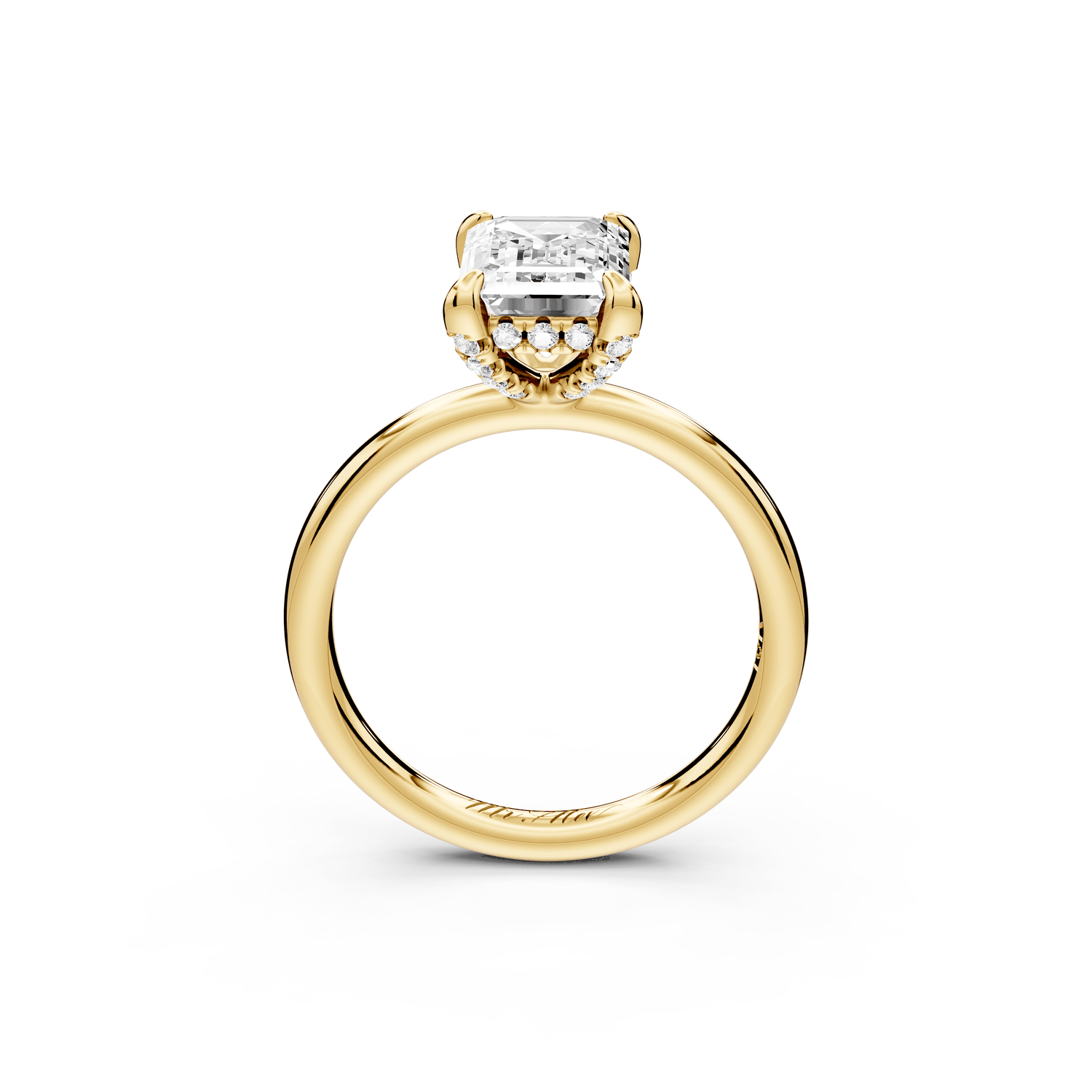Shira - 2ct 18k yellow gold emerald diamond with hidden halo and diamond crown talon prong solitaire engagment ring - Mr. Alex Jewelry