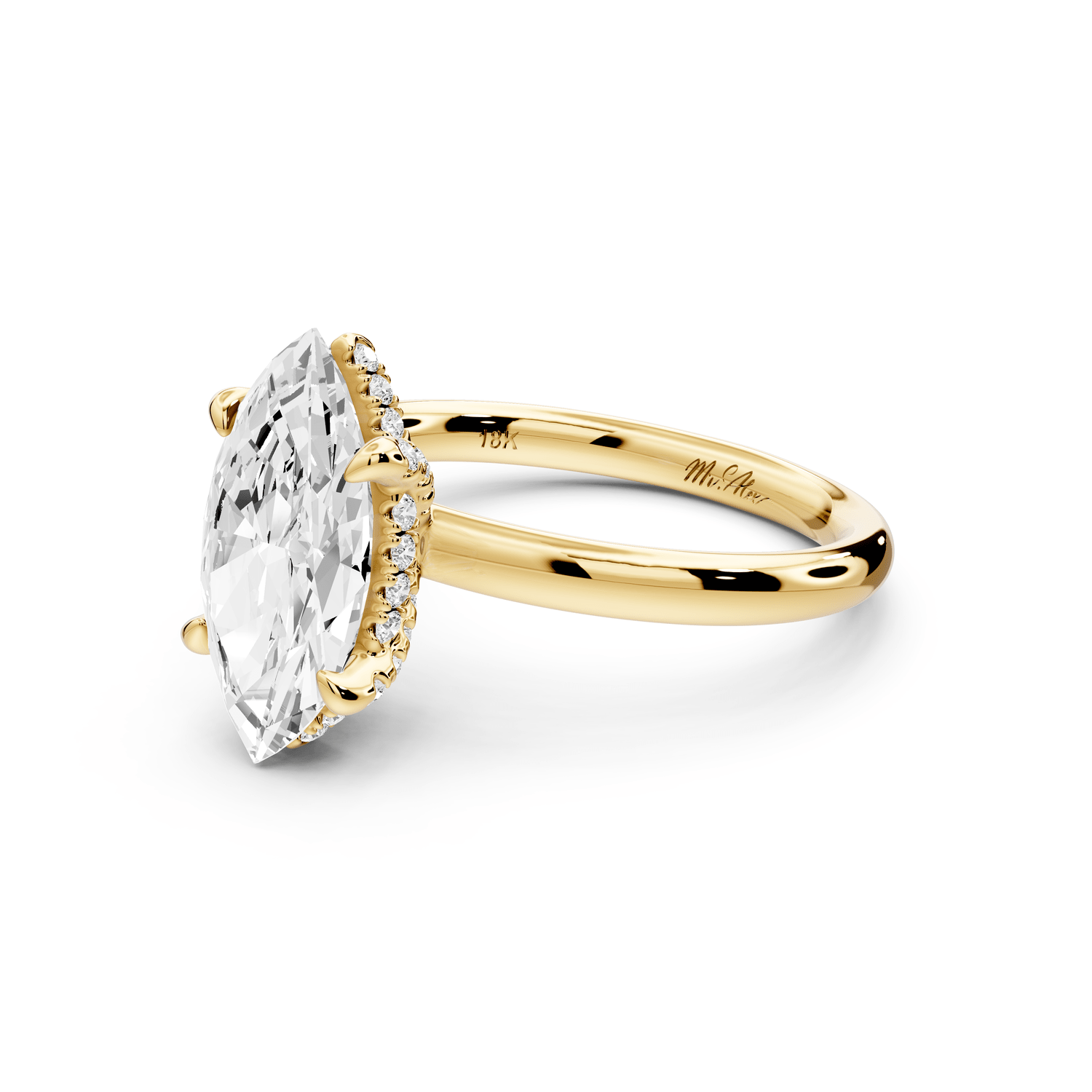 Shira - 2ct 18k yellow gold marquise diamond with hidden halo and diamond crown talon prong solitaire engagement ring - Mr. Alex Jewelry