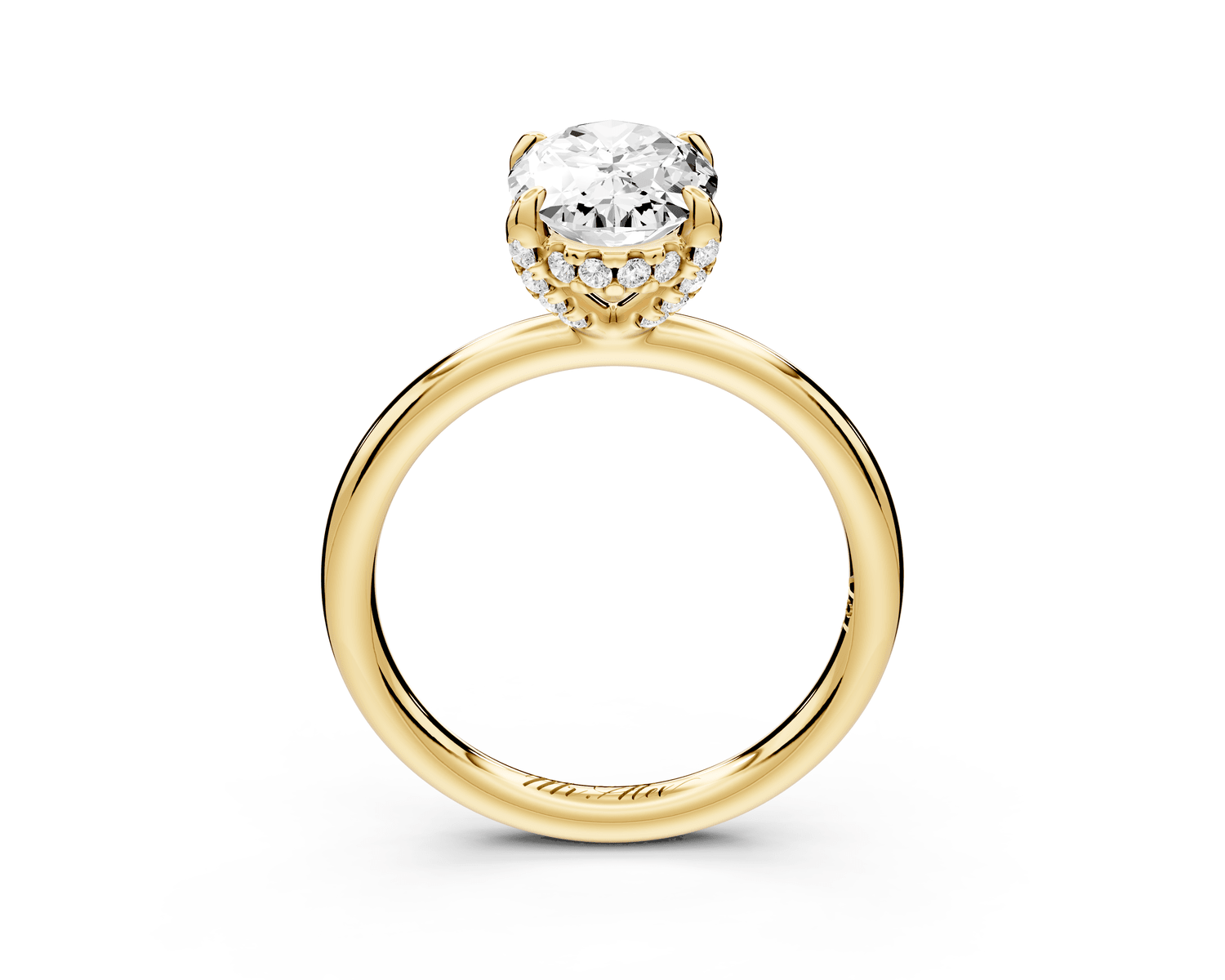 Shira - 2ct 18k yellow gold oval diamond with hidden halo and diamond crown talon prong solitaire engagment ring - Mr. Alex Jewelry