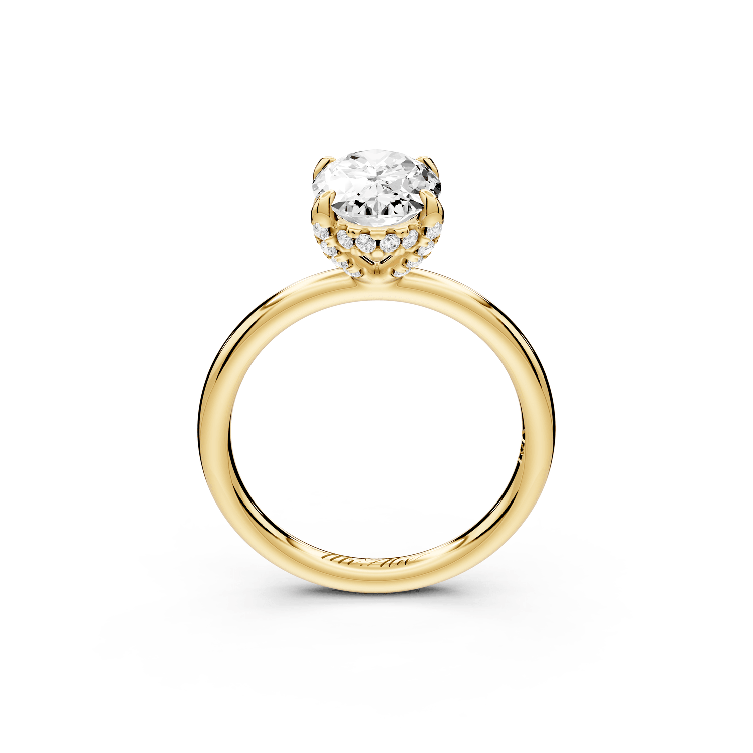 Shira - 2ct 18k yellow gold oval diamond with hidden halo and diamond crown talon prong solitaire engagment ring - Mr. Alex Jewelry