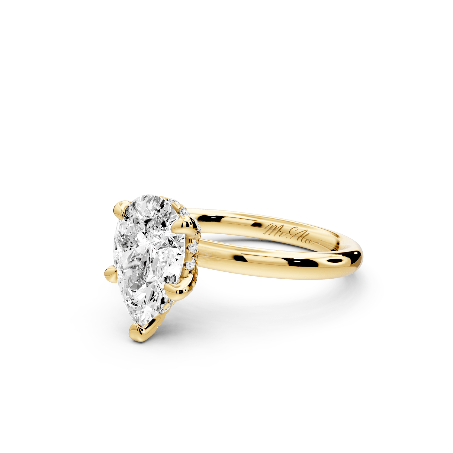 Shira - 2ct 18k yellow gold pear diamond with hidden halo and diamond crown talon prong solitaire engagment ring - Mr. Alex Jewelry