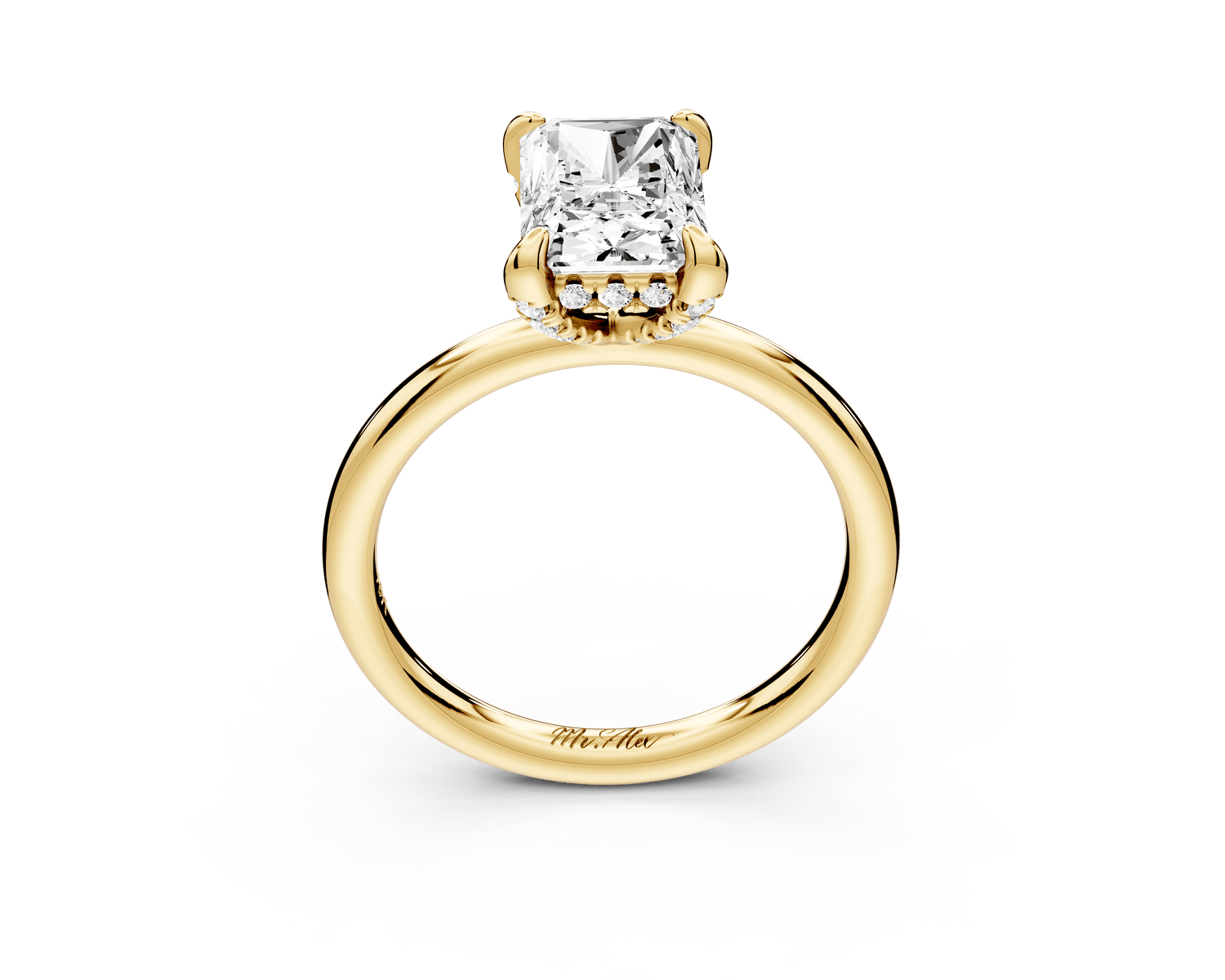 Shira - 2ct 18k yellow gold radiant diamond with hidden halo and diamond crown talon prong solitaire engagement ring - Mr. Alex Jewelry