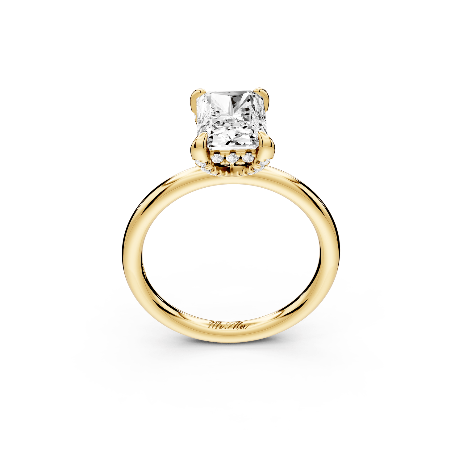 Shira - 2ct 18k yellow gold radiant diamond with hidden halo and diamond crown talon prong solitaire engagement ring - Mr. Alex Jewelry