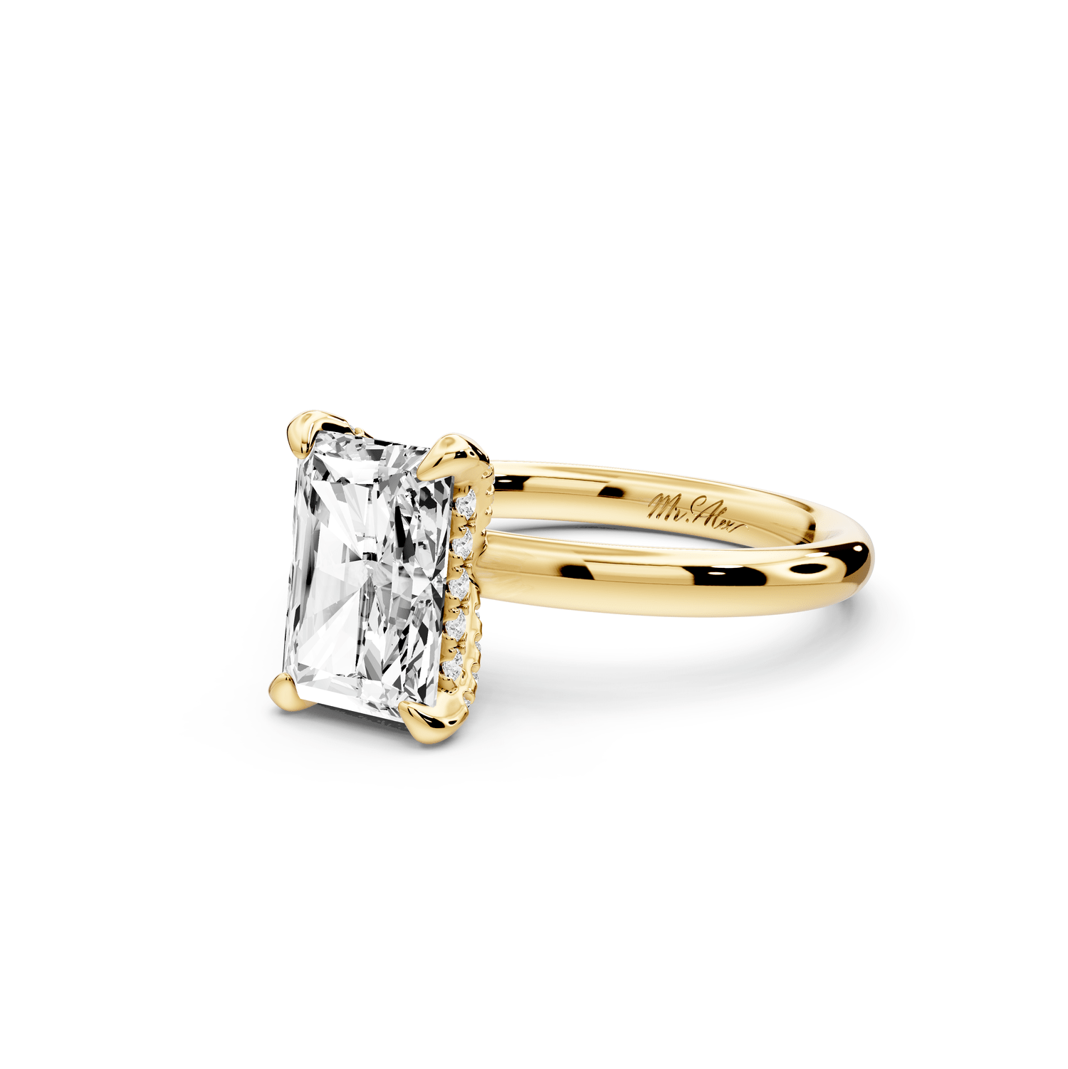 Shira - 2ct 18k yellow gold radiant diamond with hidden halo and diamond crown talon prong solitaire engagement ring - Mr. Alex Jewelry