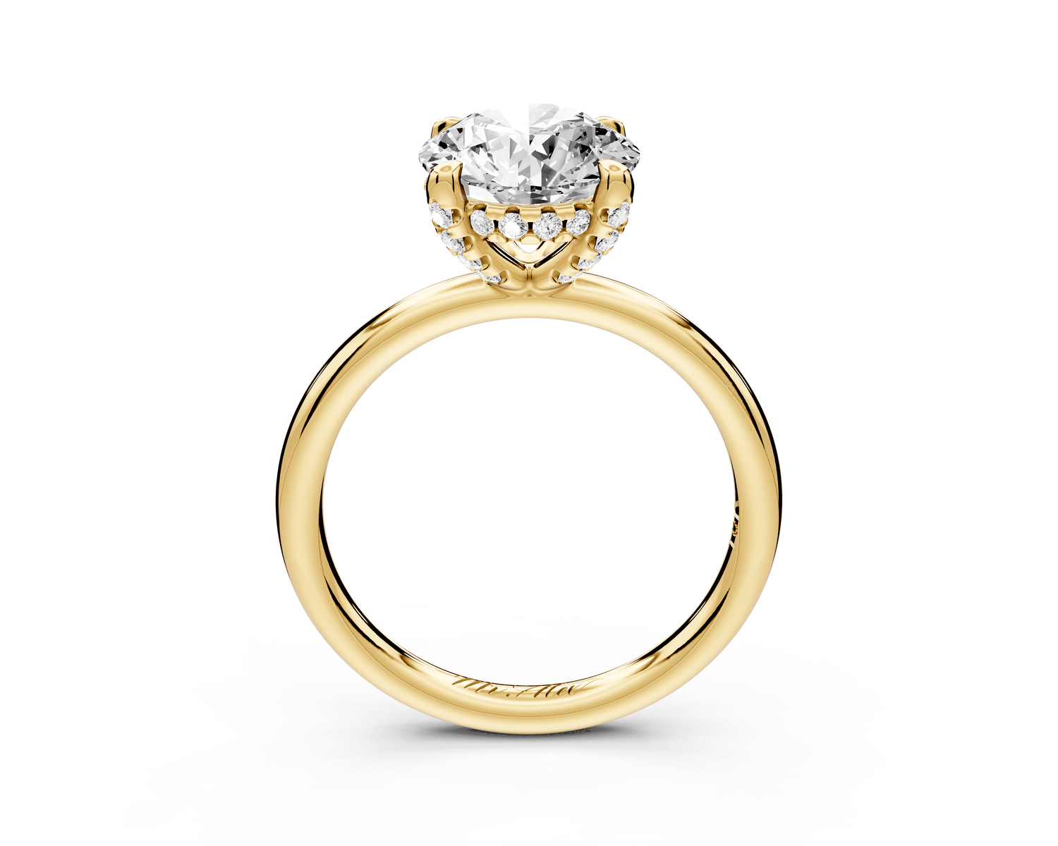 Shira - 2ct 18k yellow gold round diamond with hidden halo and diamond crown talon prong solitaire engagment ring - Mr. Alex Jewelry
