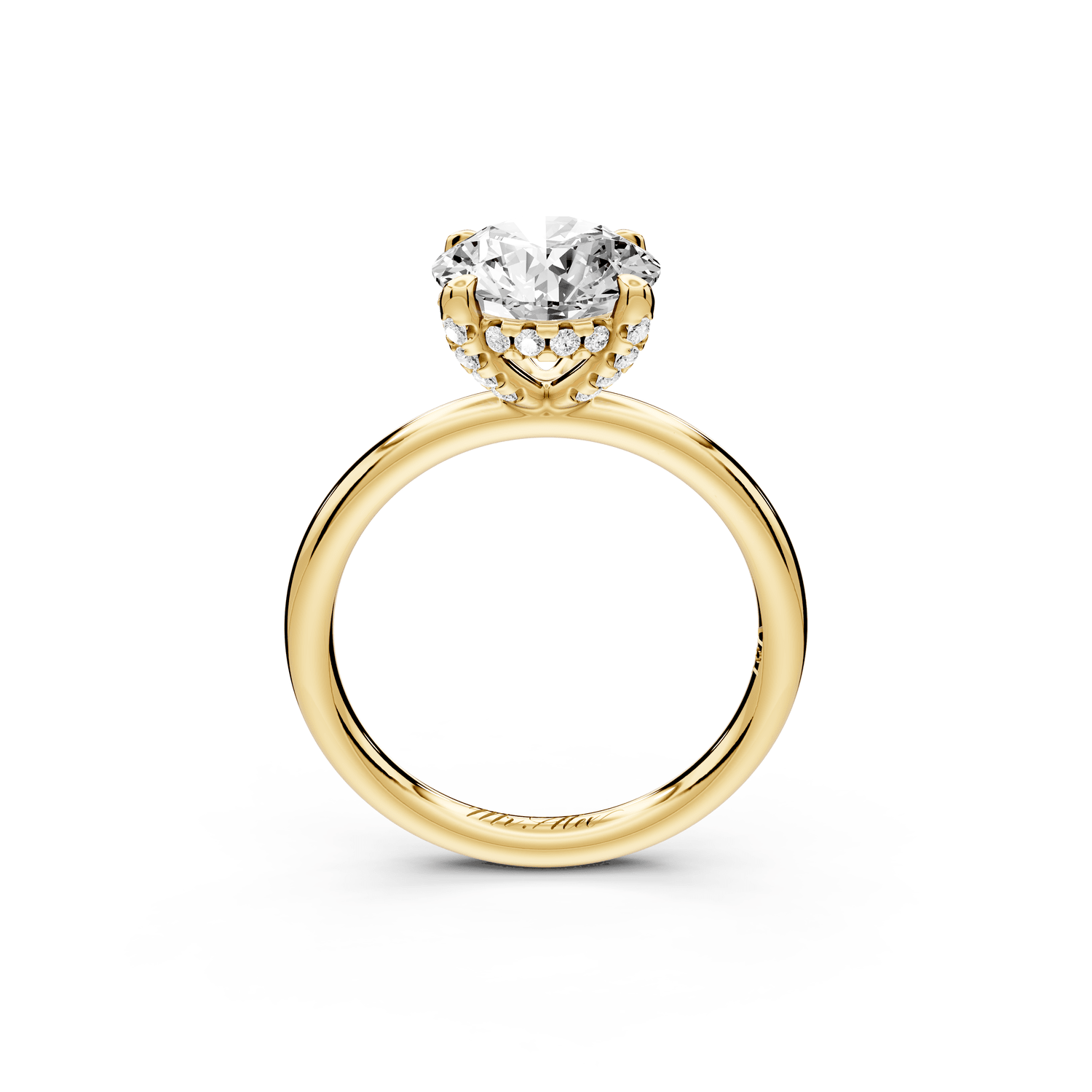 Shira - 2ct 18k yellow gold round diamond with hidden halo and diamond crown talon prong solitaire engagment ring - Mr. Alex Jewelry