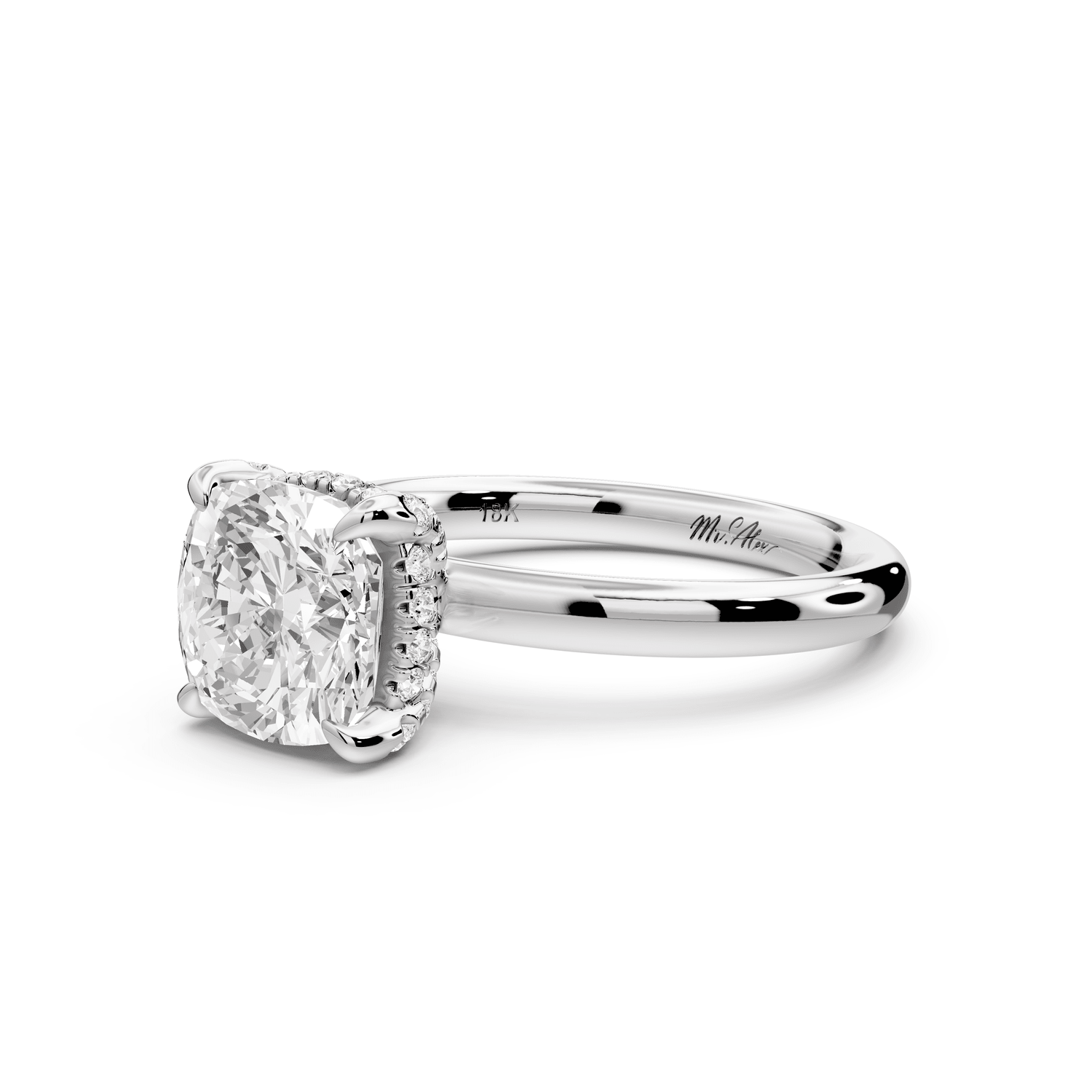 Shira - 2ct platinum cushion diamond with hidden halo and diamond crown talon prong solitaire engagement ring - Mr. Alex Jewelry