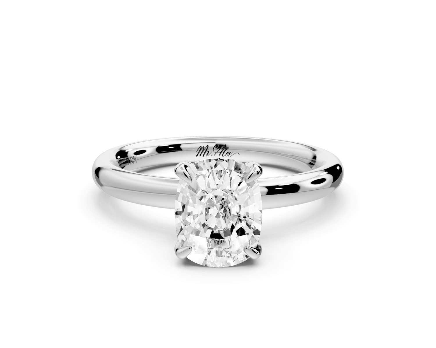 Shira - 2ct platinum ecushion diamond with hidden halo and diamond crown talon prong solitaire engagement ring - Mr. Alex Jewelry