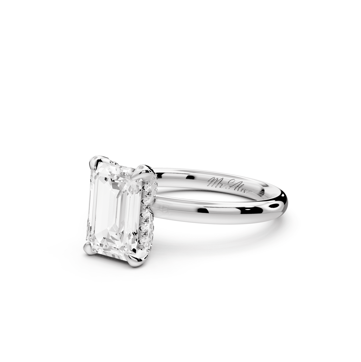 Shira - 2ct platinum emerald diamond with hidden halo and diamond crown talon prong solitaire engagment ring - Mr. Alex Jewelry