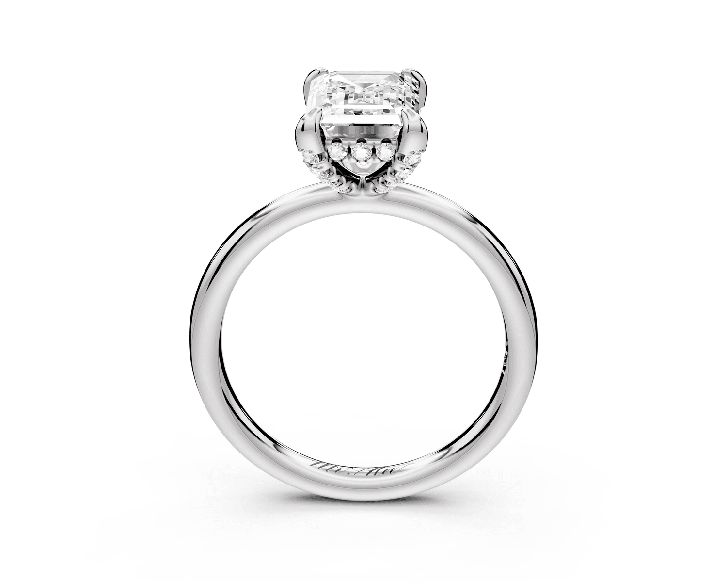 Shira - 2ct platinum emerald diamond with hidden halo and diamond crown talon prong solitaire engagment ring - Mr. Alex Jewelry