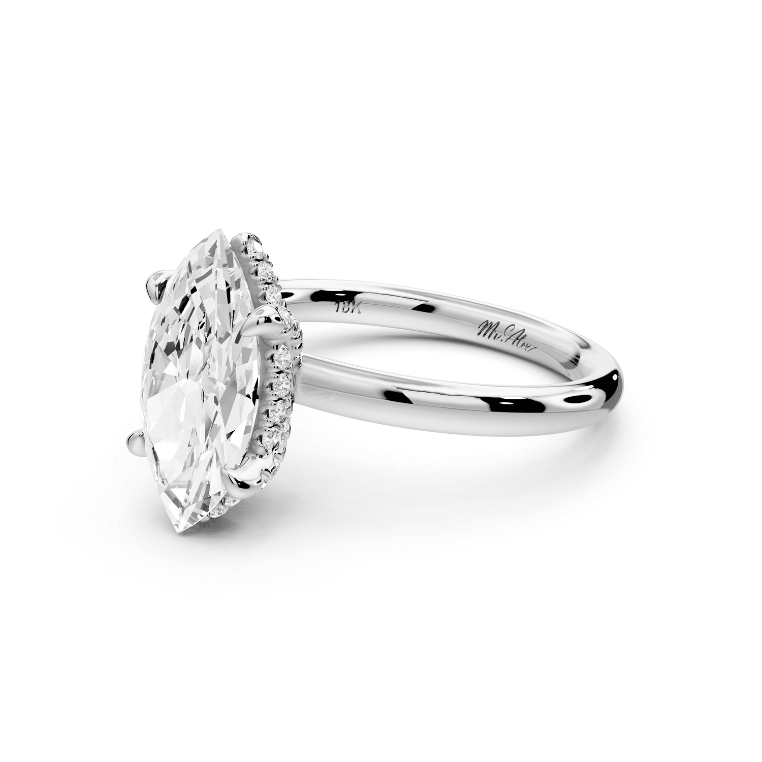Shira - 2ct platinum marquise diamond with hidden halo and diamond crown talon prong solitaire engagement ring - Mr. Alex Jewelry