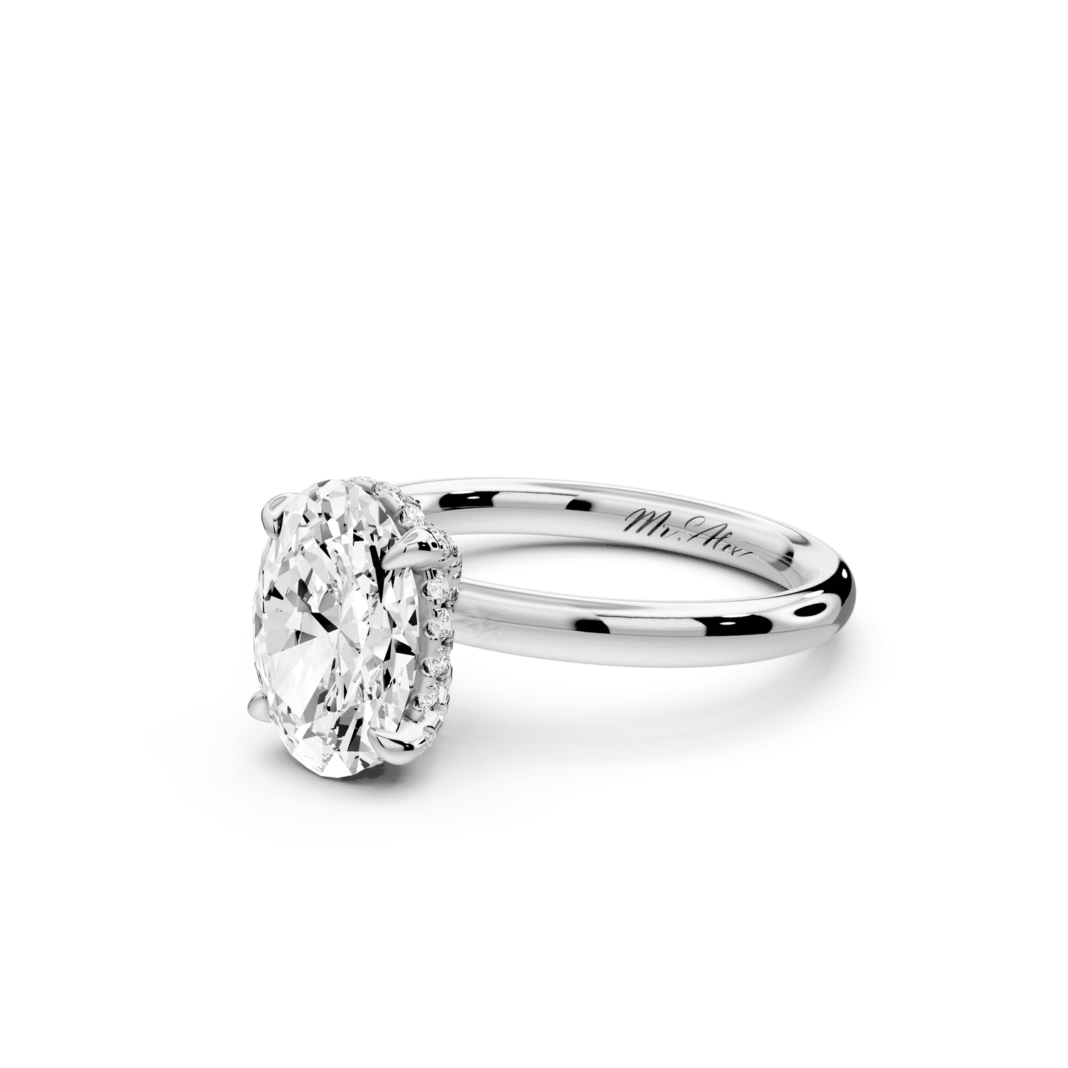 Shira - 2ct platinum oval diamond with hidden halo and diamond crown talon prong solitaire engagment ring - Mr. Alex Jewelry