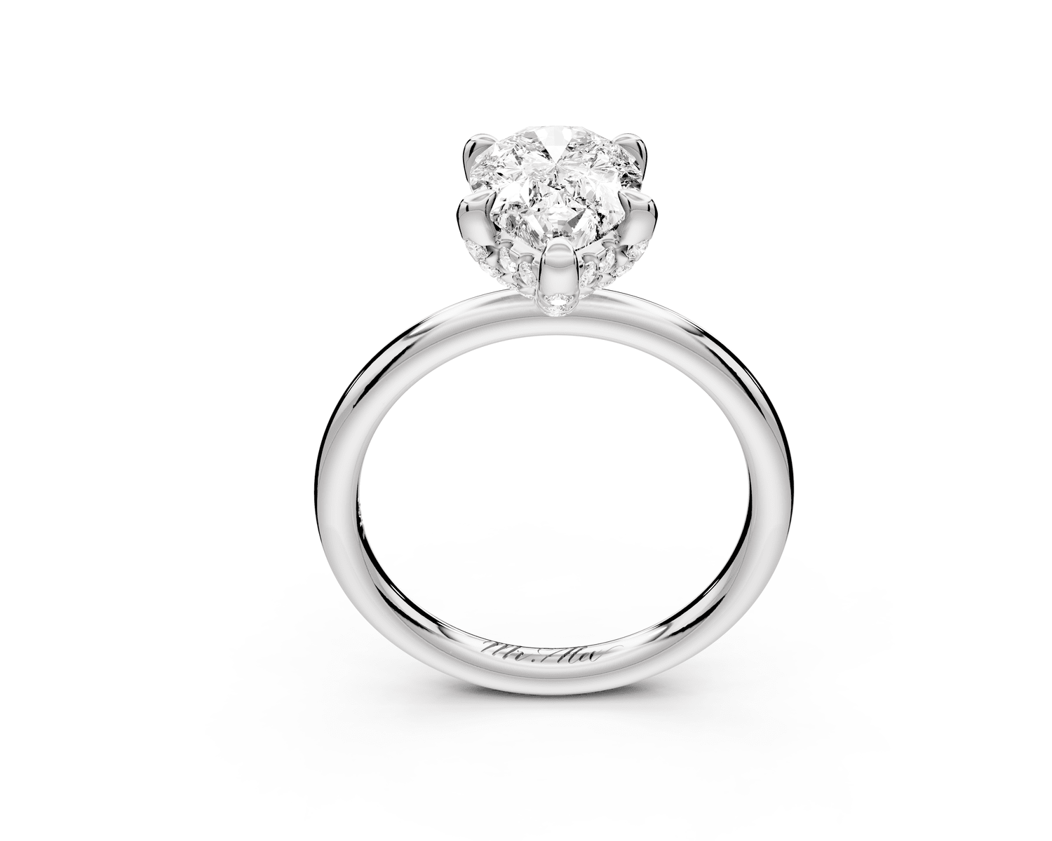 Shira - 2ct platinum pear diamond with hidden halo and diamond crown talon prong solitaire engagment ring - Mr. Alex Jewelry