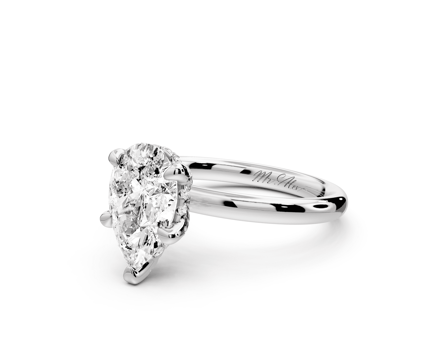 Shira - 2ct platinum pear diamond with hidden halo and diamond crown talon prong solitaire engagment ring - Mr. Alex Jewelry