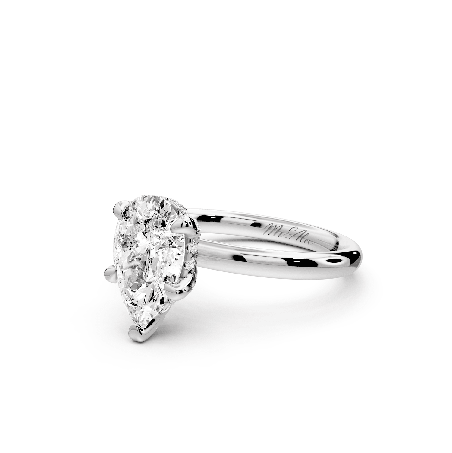 Shira - 2ct platinum pear diamond with hidden halo and diamond crown talon prong solitaire engagment ring - Mr. Alex Jewelry