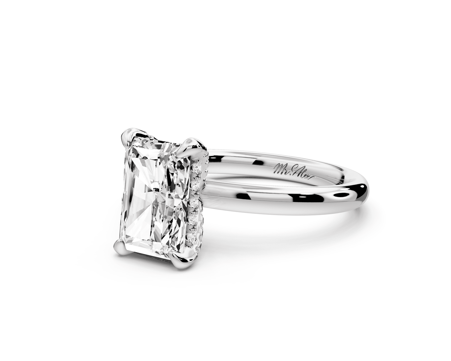 Shira - 2ct platinum radiant diamond with hidden halo and diamond crown talon prong solitaire engagement ring - Mr. Alex Jewelry