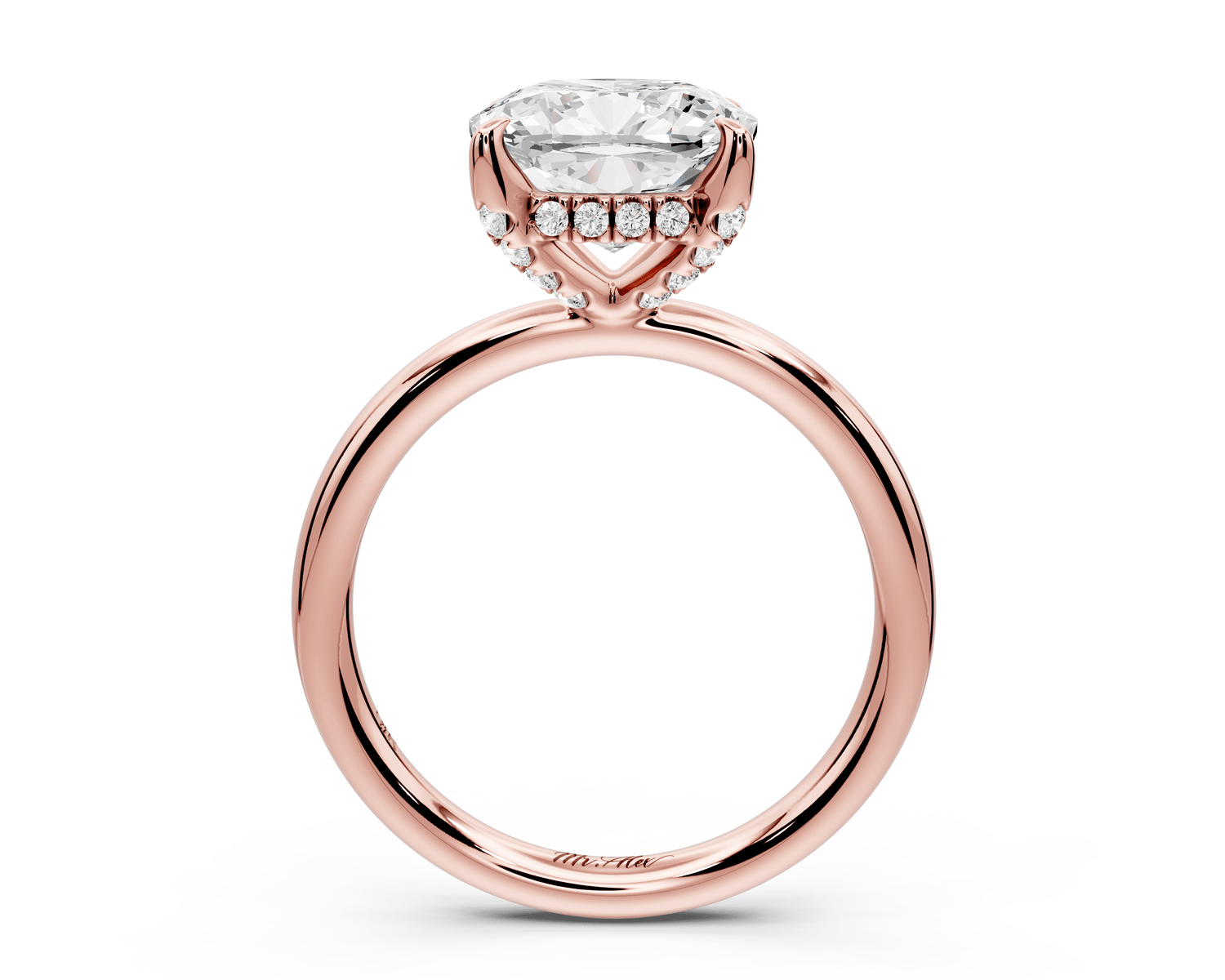 Shira - 3ct 14k rose gold cushion diamond with hidden halo and diamond crown talon prong solitaire engagement ring - Mr. Alex Jewelry