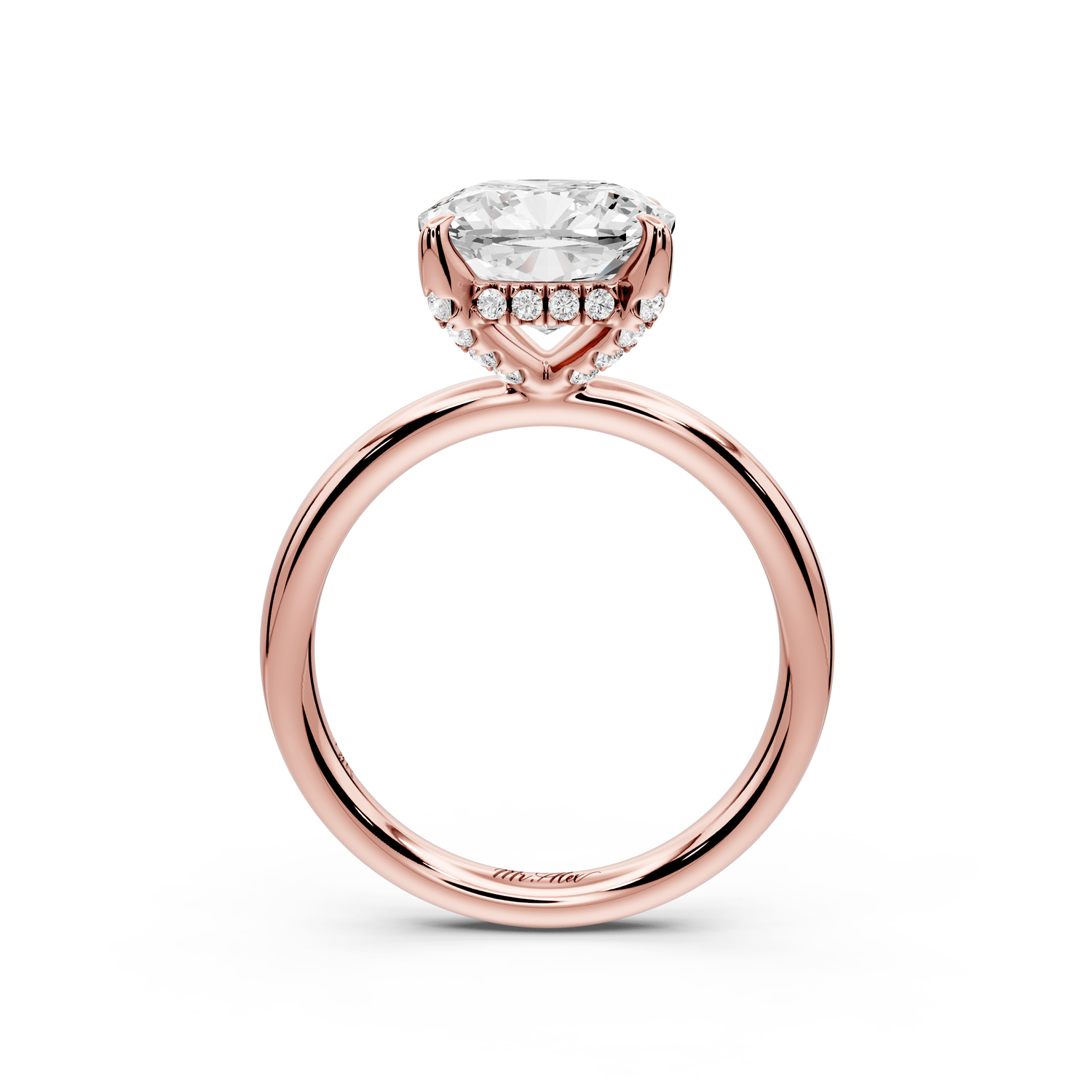 Shira - 3ct 14k rose gold cushion diamond with hidden halo and diamond crown talon prong solitaire engagement ring - Mr. Alex Jewelry