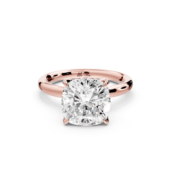 Shira - 3ct 14k rose gold cushion diamond with hidden halo and diamond crown talon prong solitaire engagement ring - Mr. Alex Jewelry
