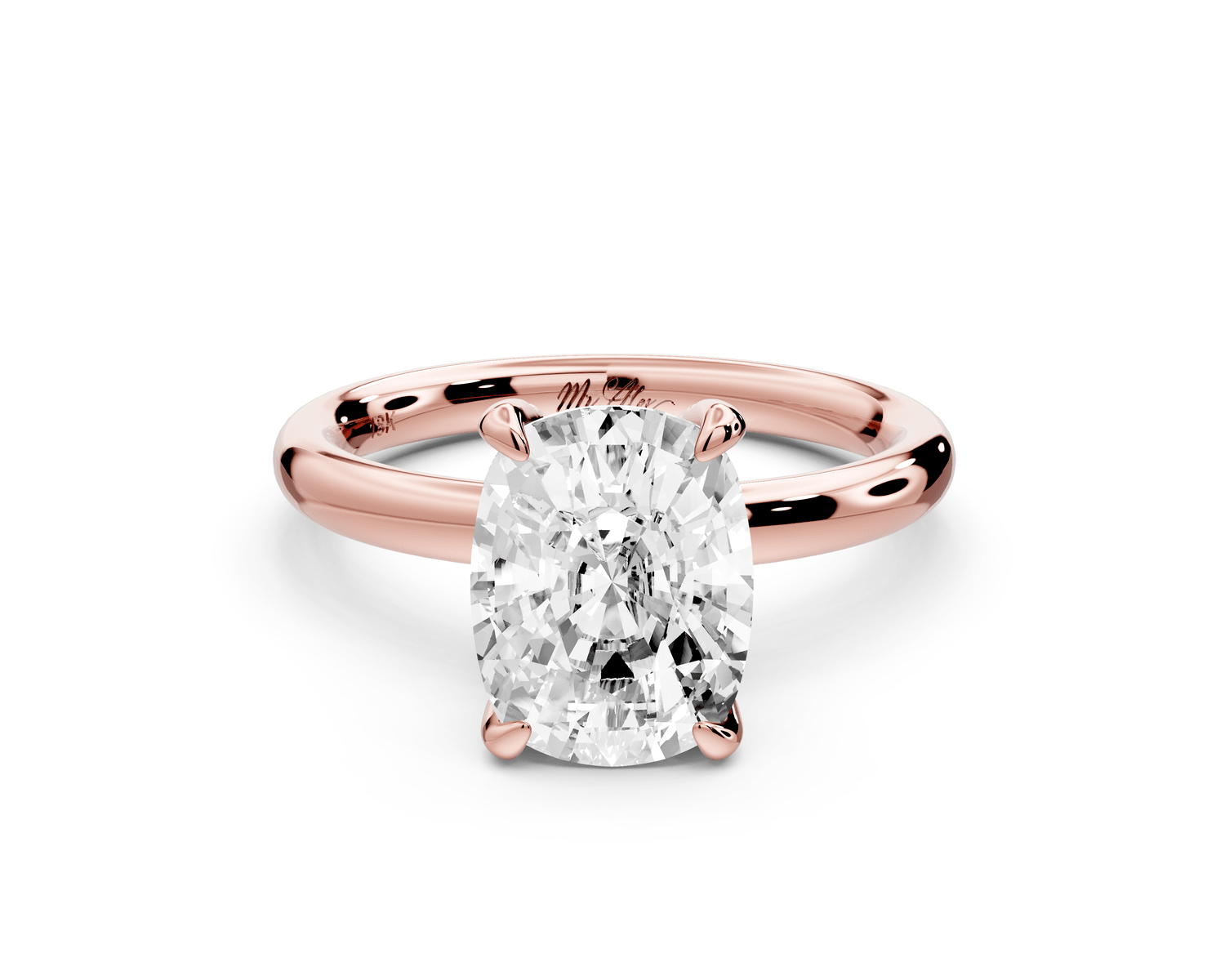 Shira - 3ct 14k rose gold ecushion diamond with hidden halo and diamond crown talon prong solitaire engagement ring - Mr. Alex Jewelry