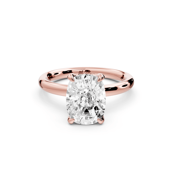 Shira - 3ct 14k rose gold ecushion diamond with hidden halo and diamond crown talon prong solitaire engagement ring - Mr. Alex Jewelry