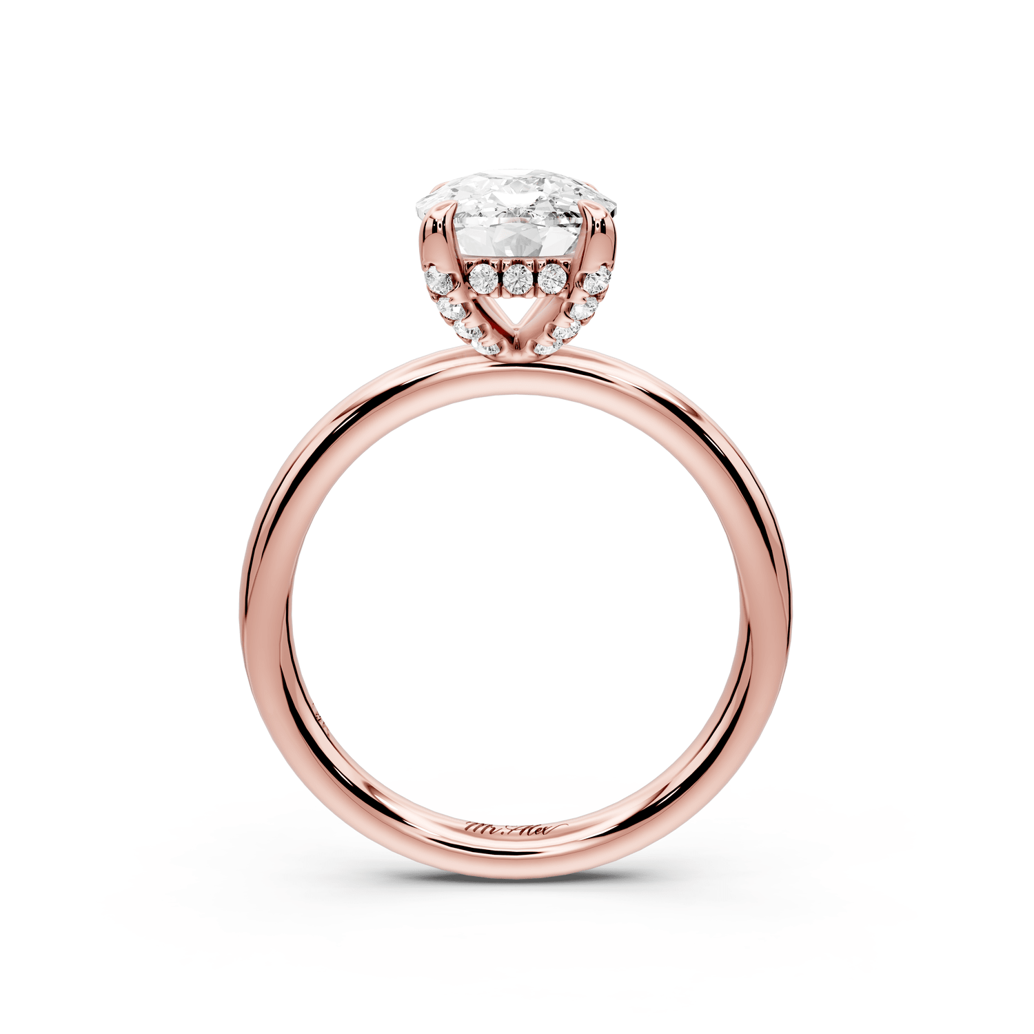 Shira - 3ct 14k rose gold ecushion diamond with hidden halo and diamond crown talon prong solitaire engagement ring - Mr. Alex Jewelry