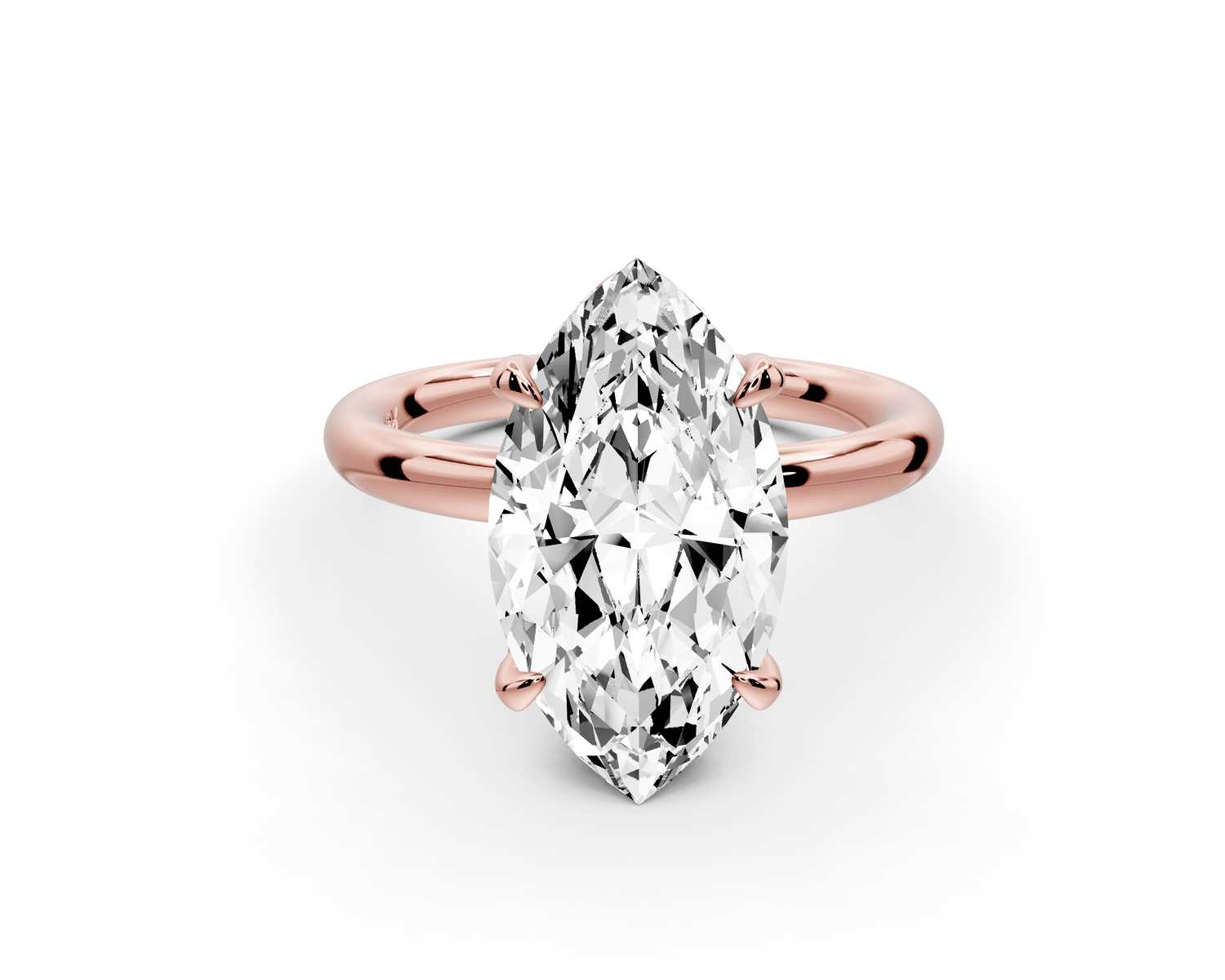 Shira - 3ct 14k rose gold marquise diamond with hidden halo and diamond crown talon prong solitaire engagement ring - Mr. Alex Jewelry