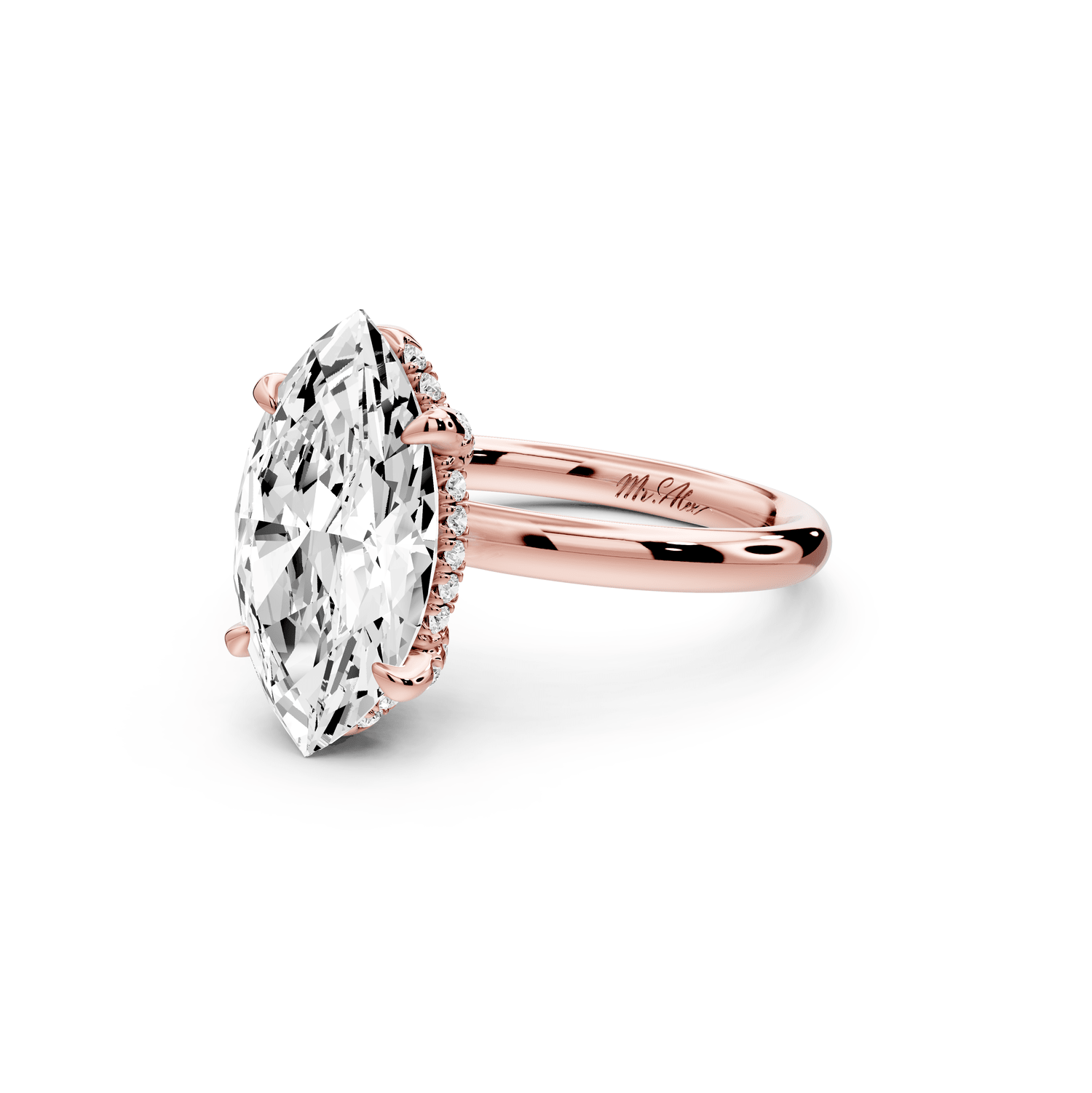 Shira - 3ct 14k rose gold marquise diamond with hidden halo and diamond crown talon prong solitaire engagement ring - Mr. Alex Jewelry