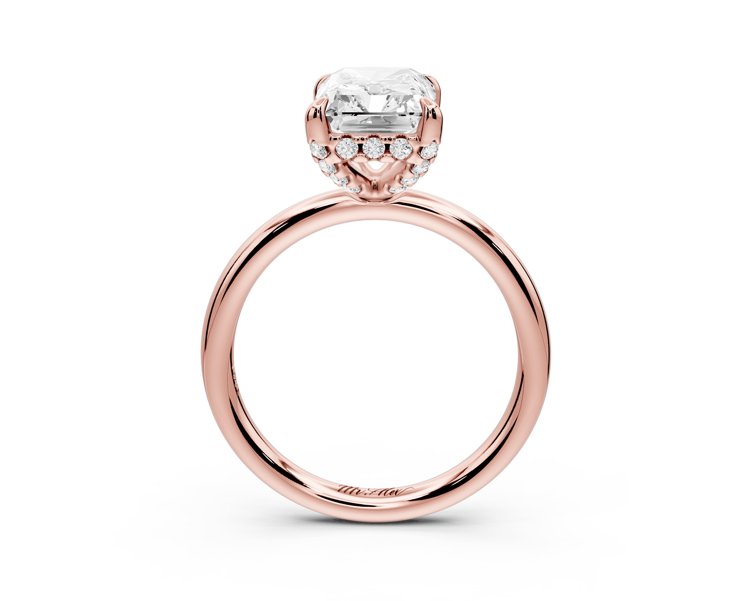 Shira - 3ct 14k rose gold radiant diamond with hidden halo and diamond crown talon prong solitaire engagement ring - Mr. Alex Jewelry